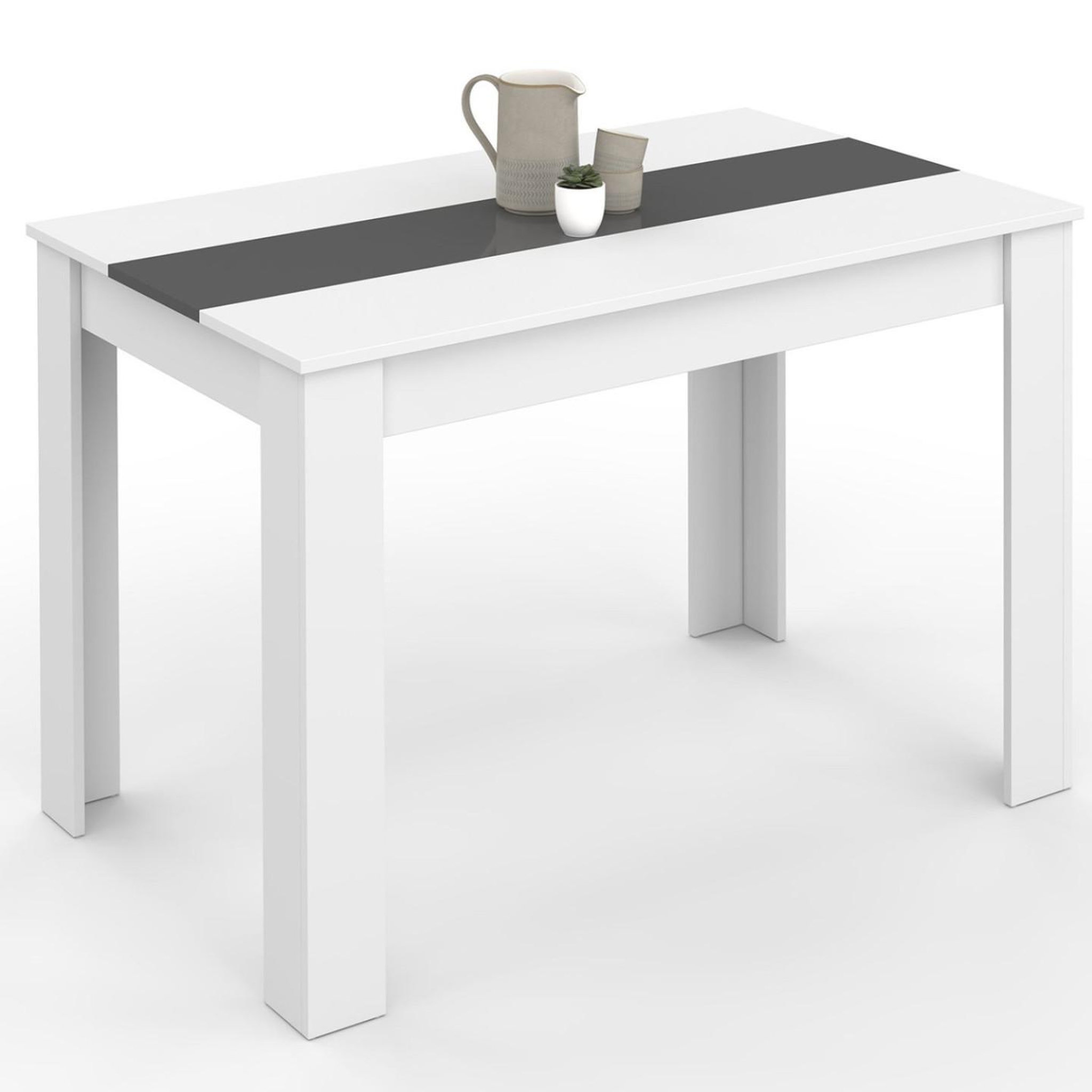 ID MARKET Table à manger rectangle ROZY 4 personnes blanche et grise 110 cm