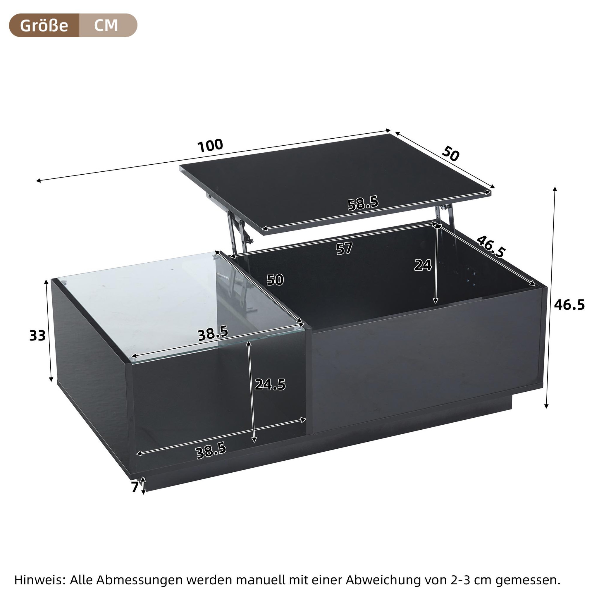Voir la diapositive 4 : MERAX Table Basse Avec 1 Plateau Réglable Et LED 100 X 50 X 46.5cm