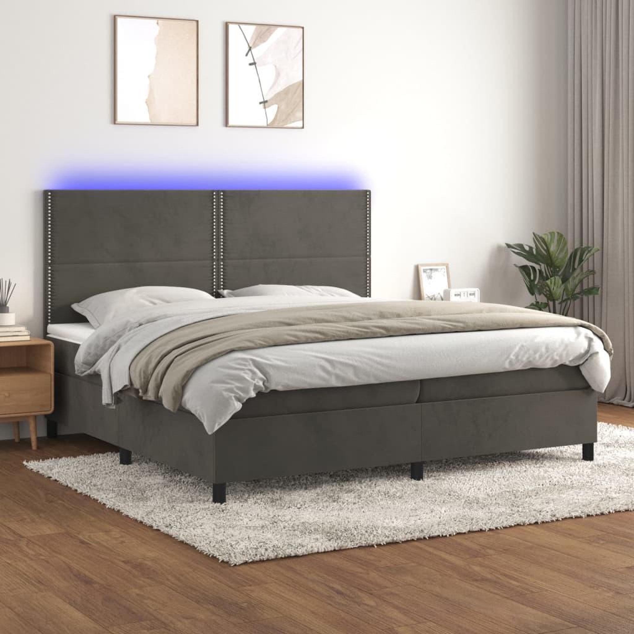 Voir la diapositive 1 : VIDAXL Sommier a lattes de lit matelas et LED Gris fonce 200x200 cm