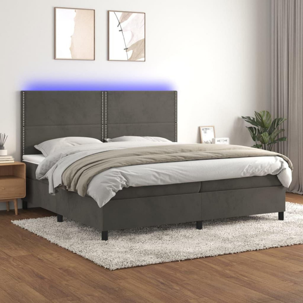VIDAXL Sommier a lattes de lit matelas et LED Gris fonce 200x200 cm