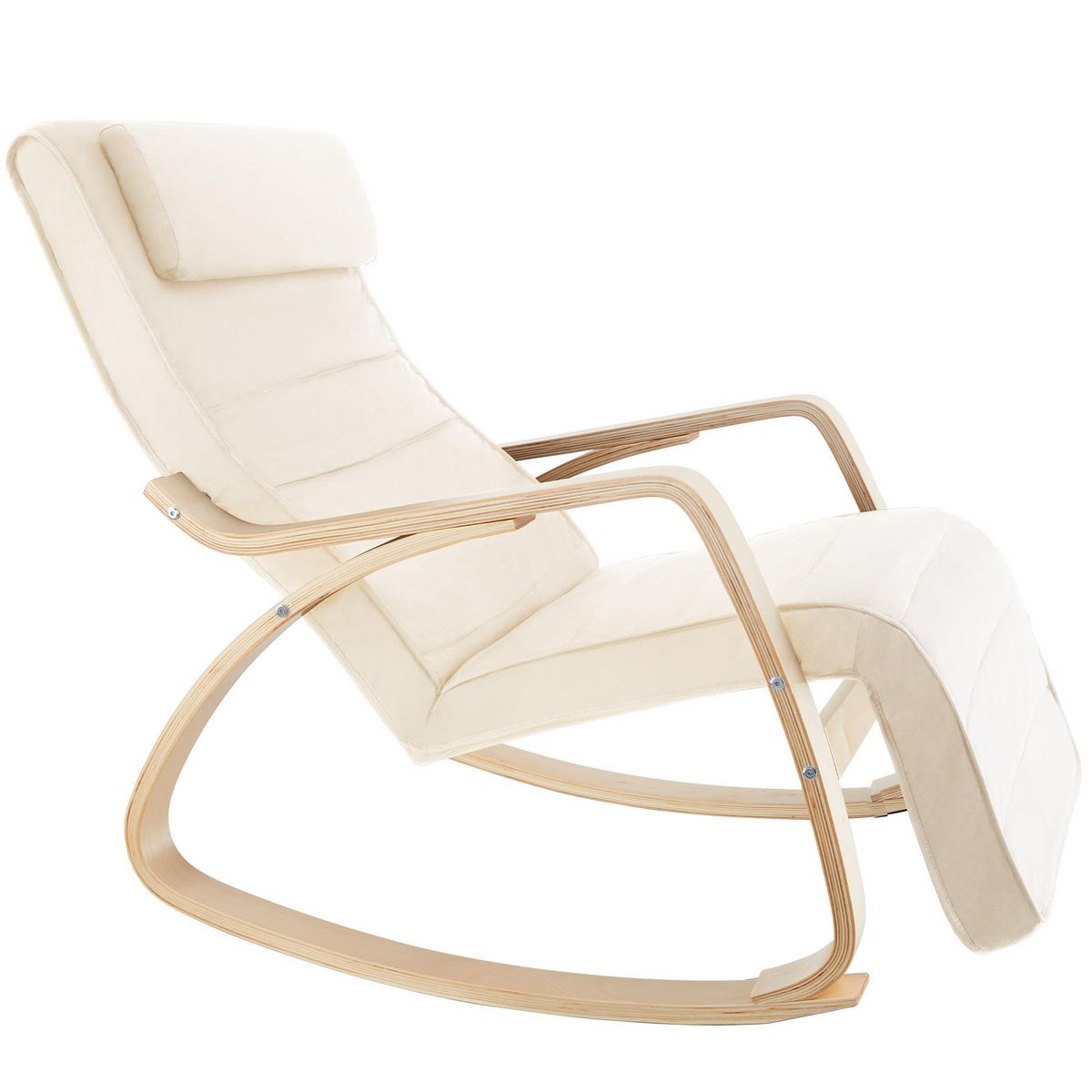 tectake Fauteuil à bascule Avec des accoudoirs, cadre en bois de bouleau beige