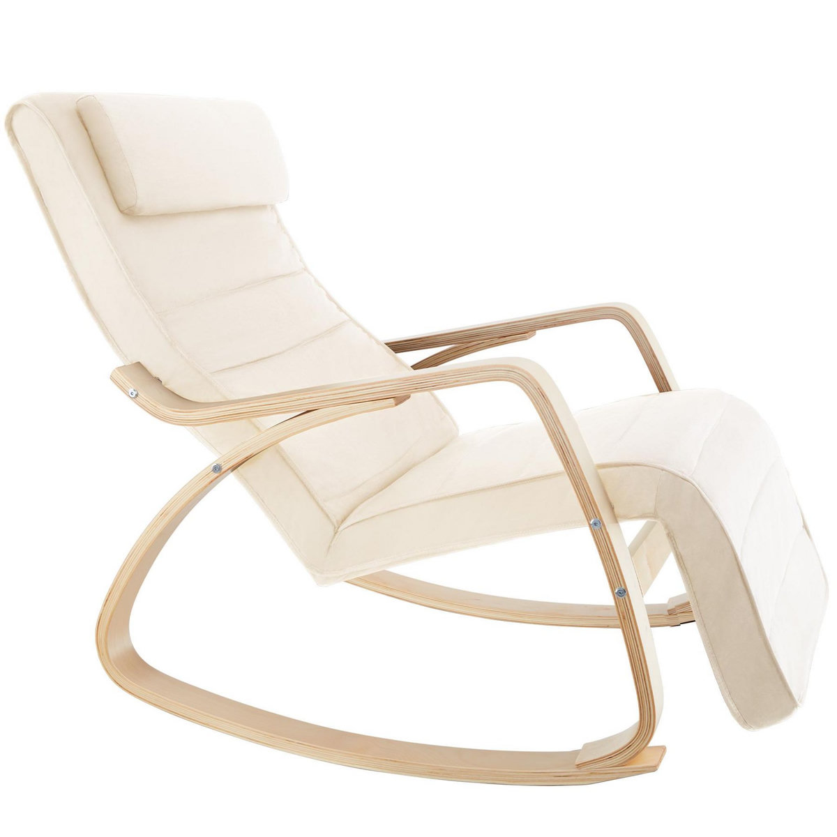 tectake Fauteuil à bascule Avec des accoudoirs, cadre en bois de bouleau beige