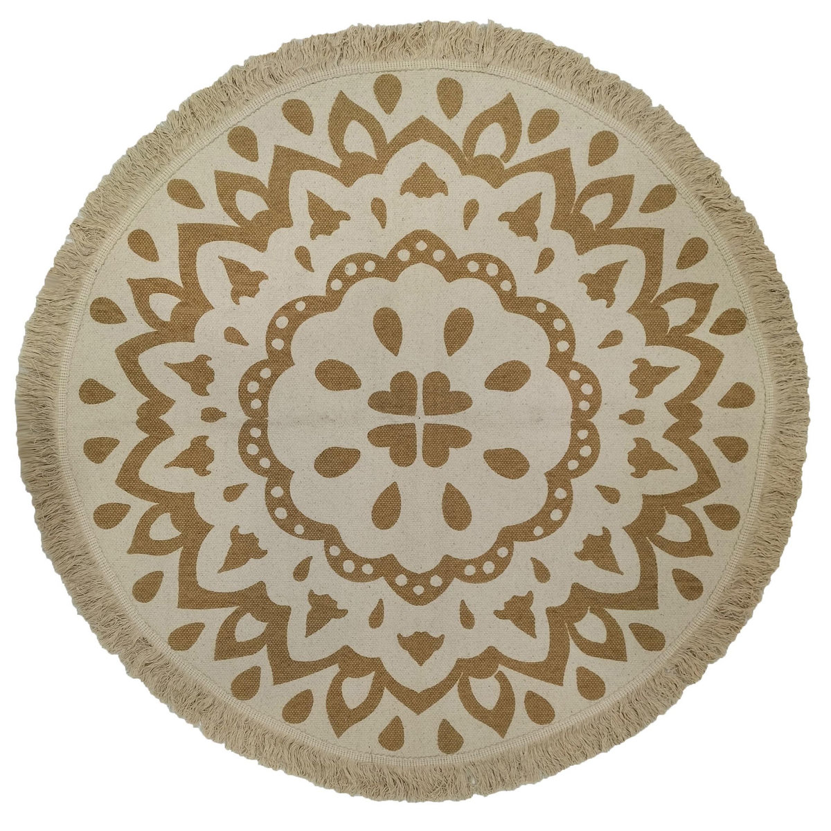 ACTUEL Tapis déco rond Mandala en coton finition frange 