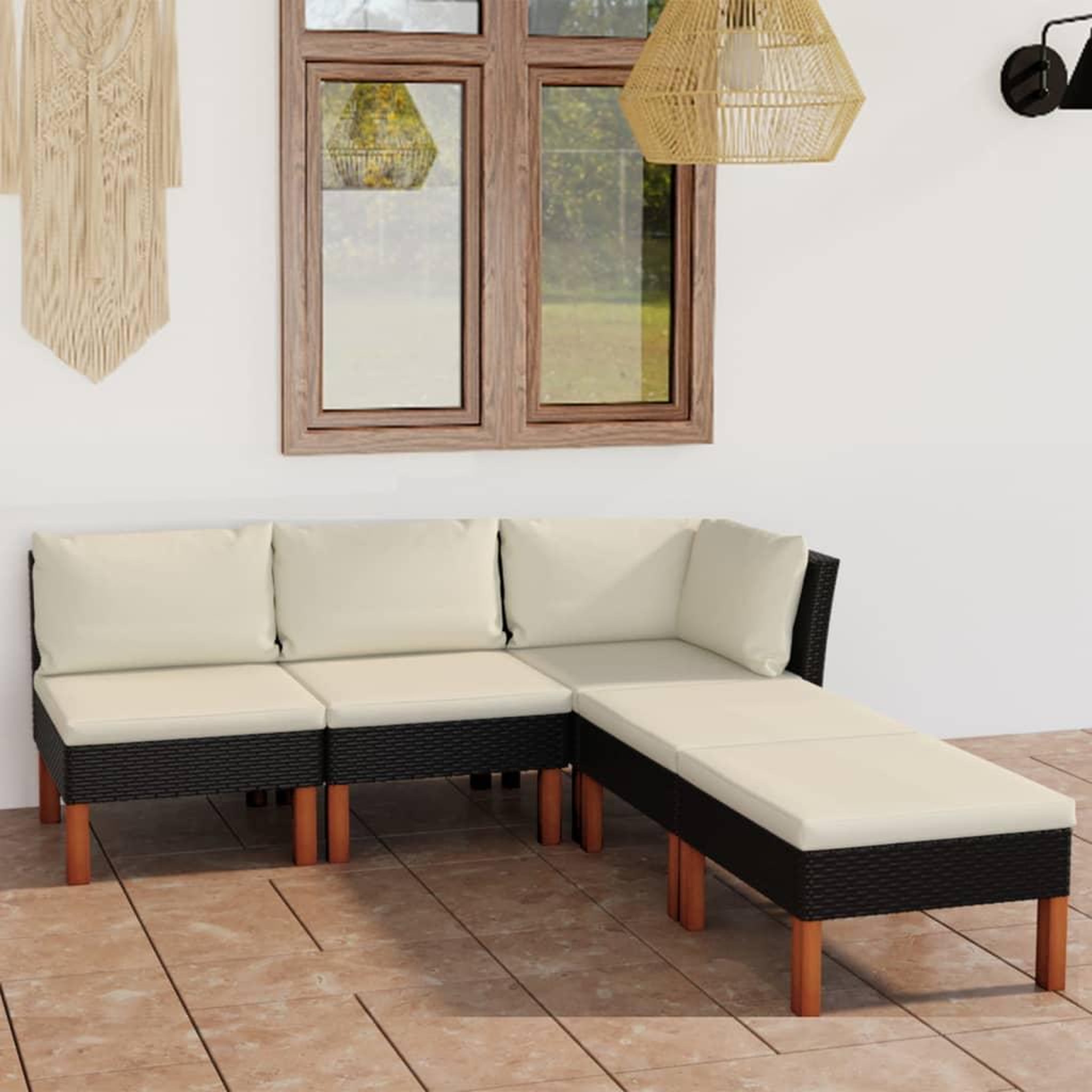 Voir la diapositive 1 : VIDAXL Salon de jardin 5 pcs avec coussins Resine tressee Noir