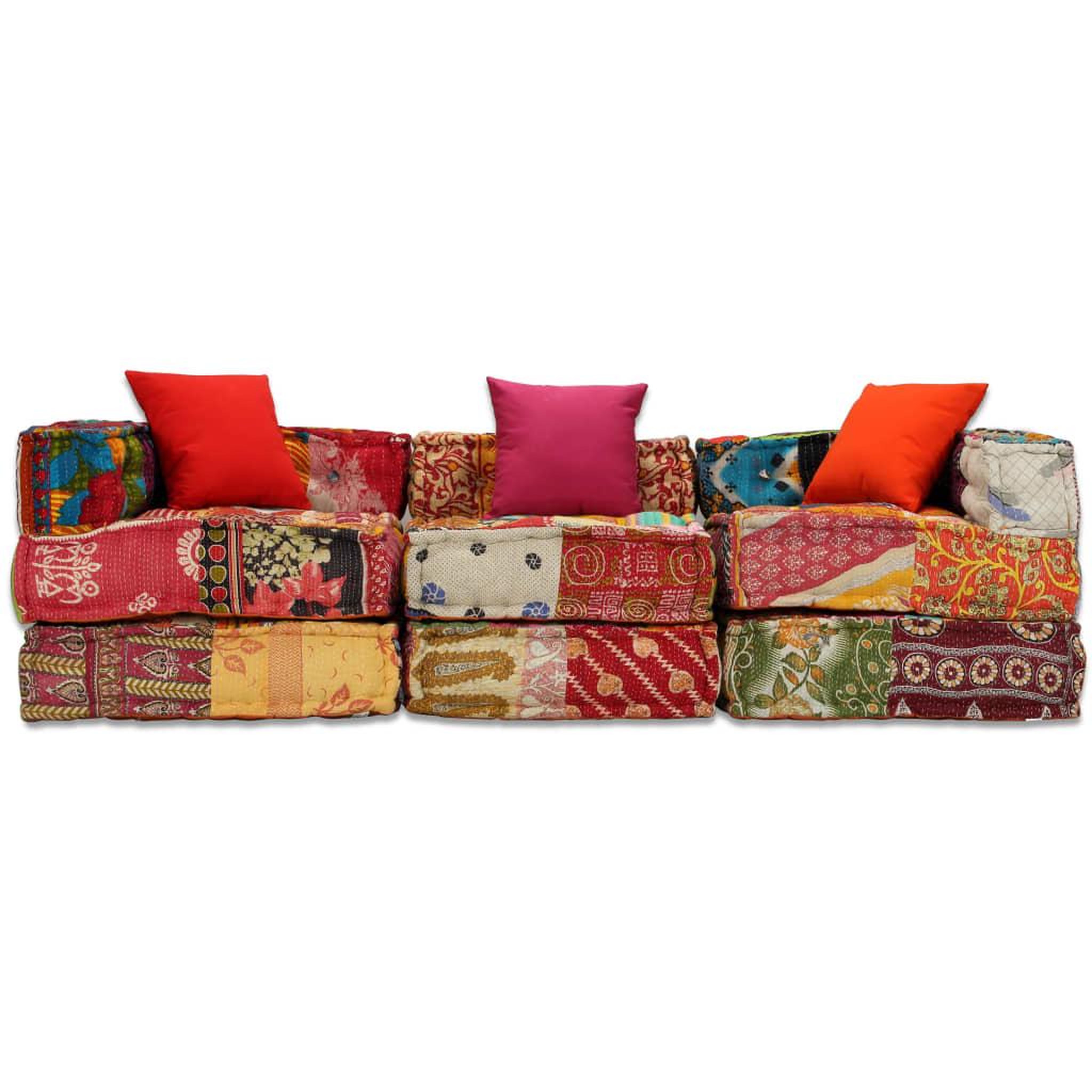 Voir la diapositive 5 : VIDAXL Pouf modulaire a 3 places Patchwork Tissu