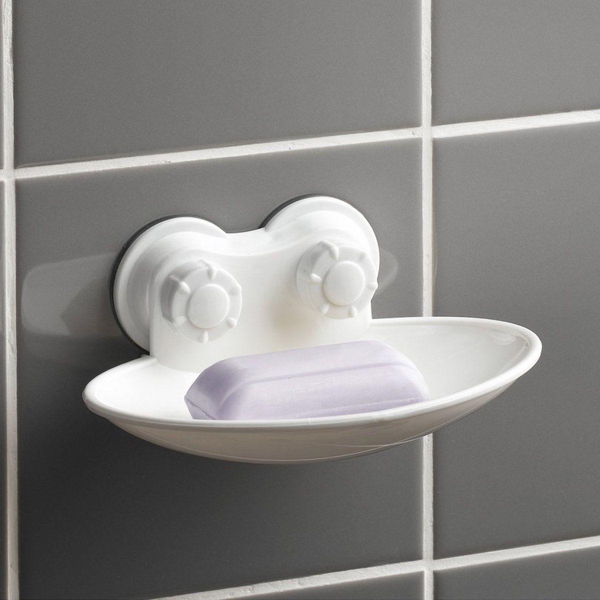 Douceur d'Intérieur Porte savon en plastique  ventouse  15cm blanc