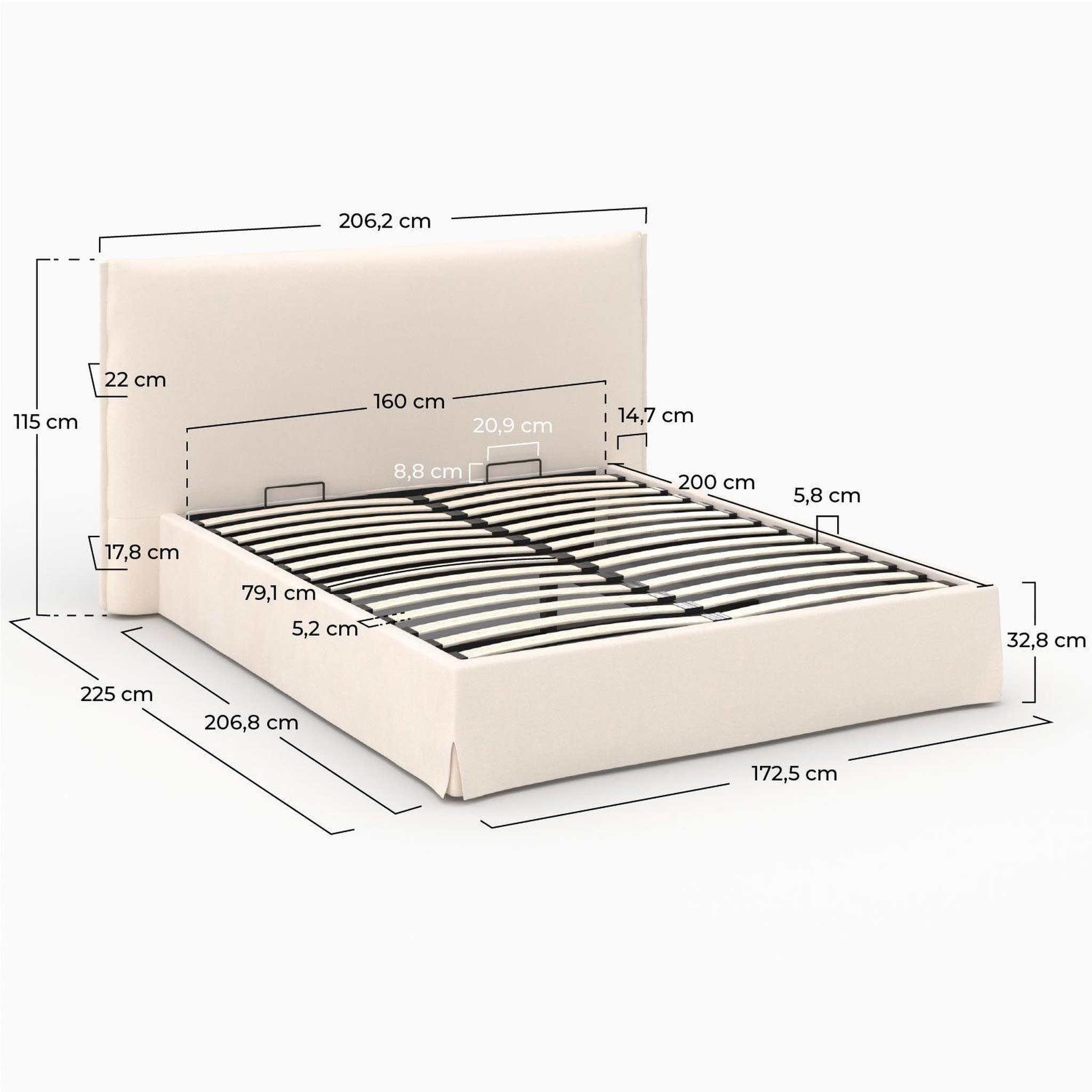 Voir la diapositive 4 : MAISON PAVANE Lit coffre 160x200 cm en tissu blanc déhoussable-safia