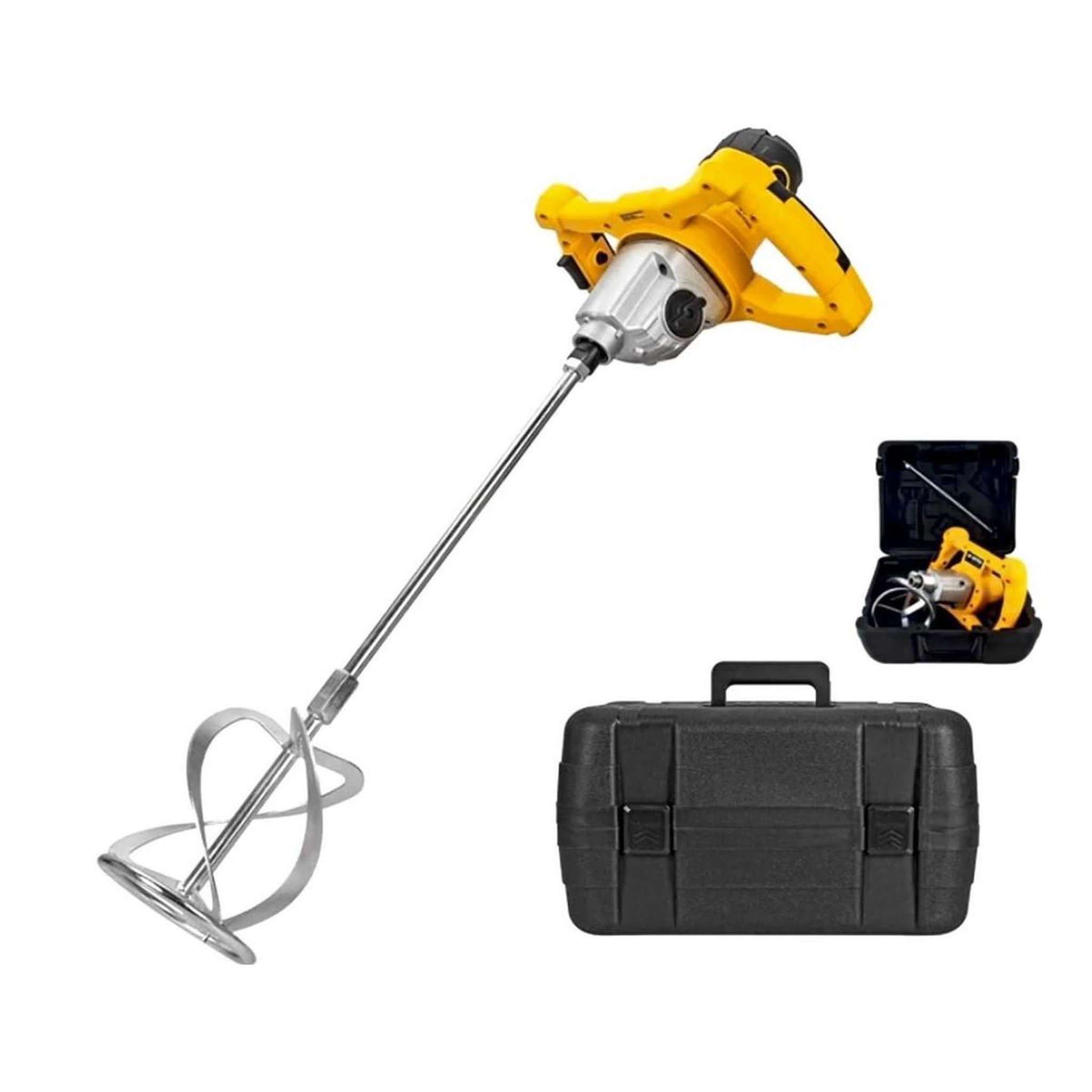 VITO Malaxeur de chantier 1400W Mélangeur à béton Tige 590mm Pale 140 mm Capacité 65L 2 vitesses Coffre de rangement VITO
