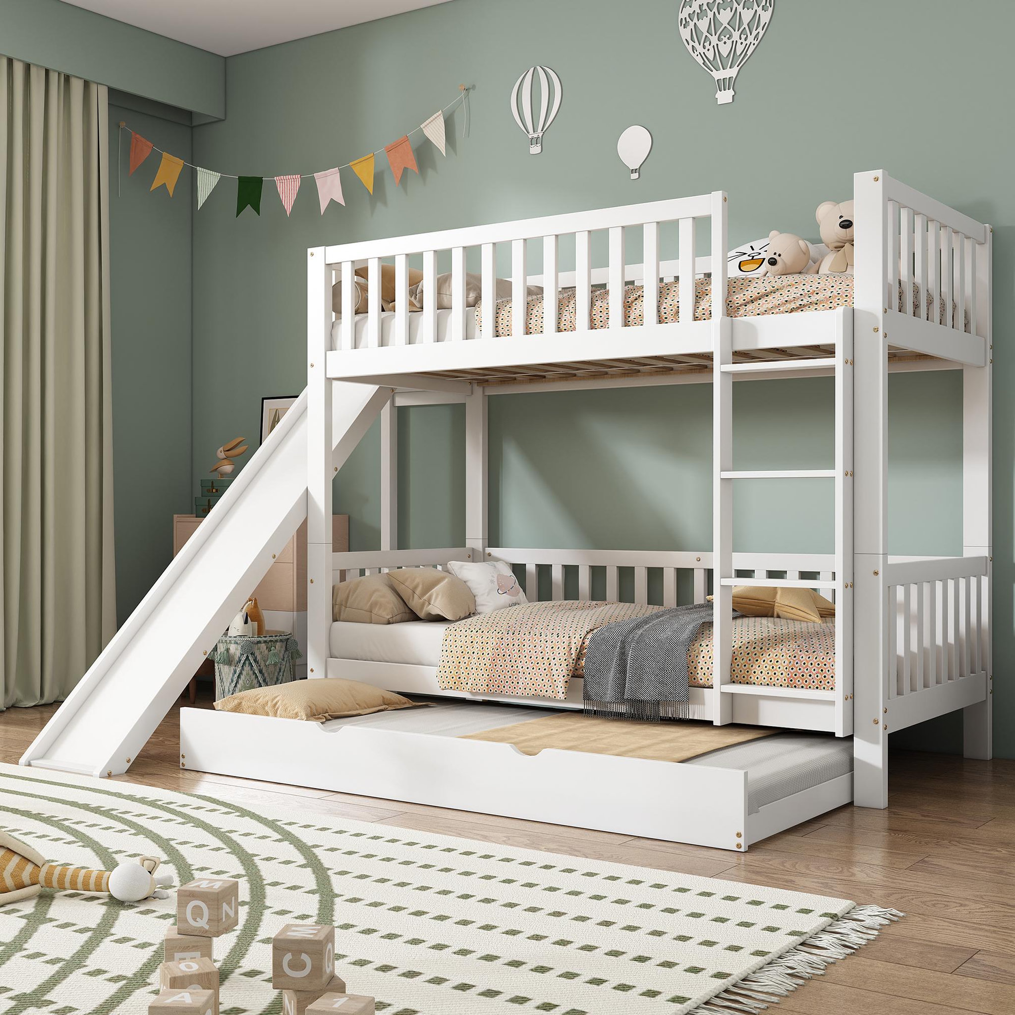 Voir la diapositive 4 : MERAX Lit superposé 90x200cm bois et mdf coloris blanc
