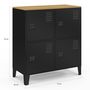 Voir la diapositive 5 : ID MARKET Buffet d'appoint casier 70 cm ESTER 4 portes en métal noir plateau bois design industriel