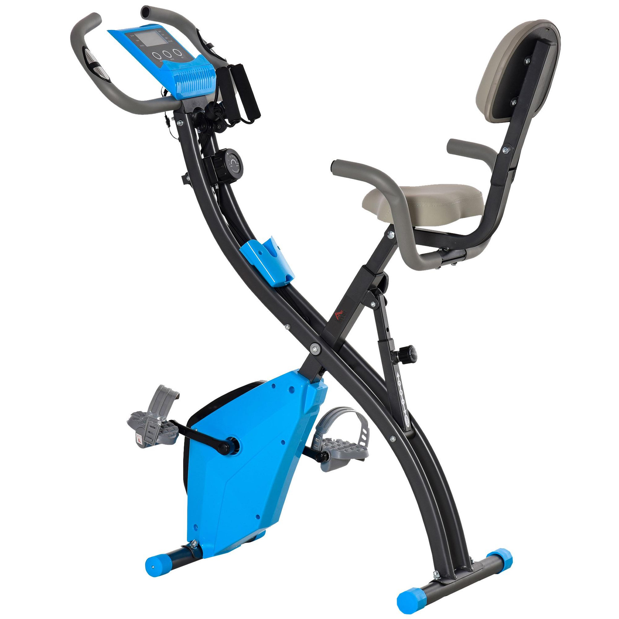 Voir la diapositive 1 : HOMCOM Vélo d'appartement pliant 8 niveaux de résistance magnétique dossier selle réglable poignées ergonomiques écran LCD multifonction suspensions support tablette acier
