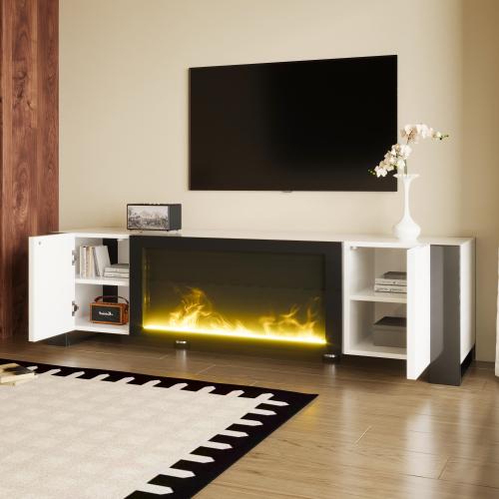 Voir la diapositive 4 : MERAX Meuble tv blanc+noir 165 cm panneau de particules