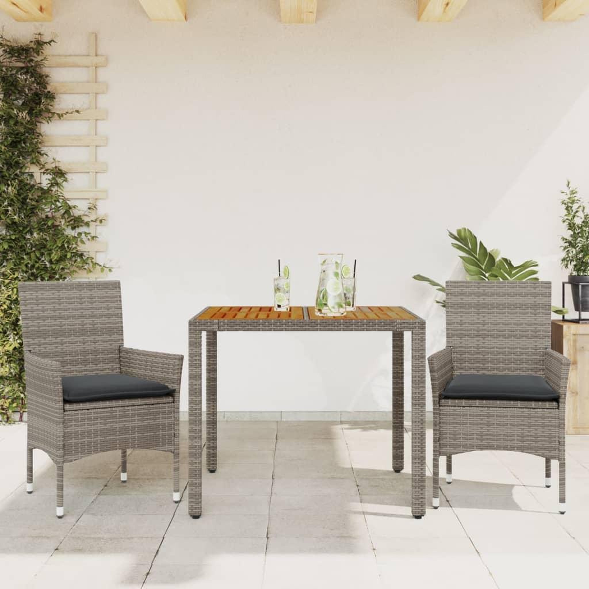 VIDAXL Ensemble a manger de jardin et coussins 3 pcs gris rotin acacia