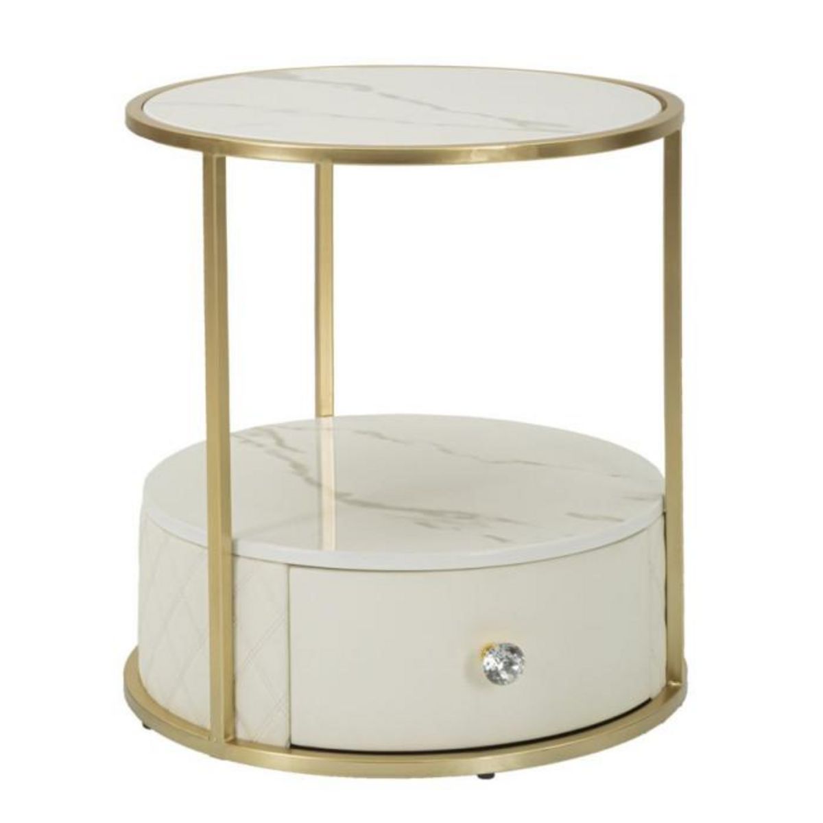 Paris Prix Table de Chevet Effet Marbre  Sharon  48cm Blanc & Or