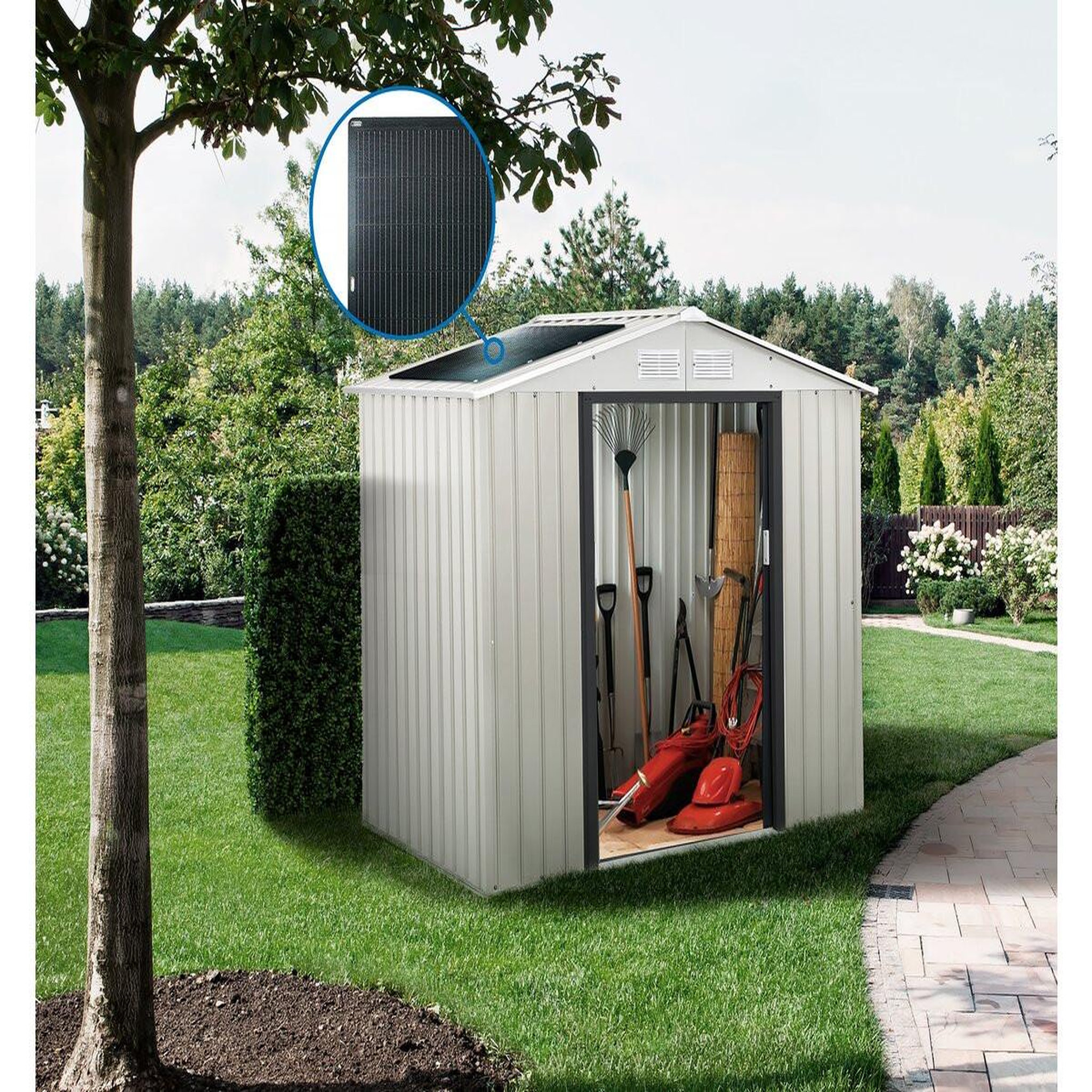 Voir la diapositive 2 : Habitat et Jardin Abri de jardin métal  Nebraska  - 4,07m² avec panneaux solaires
