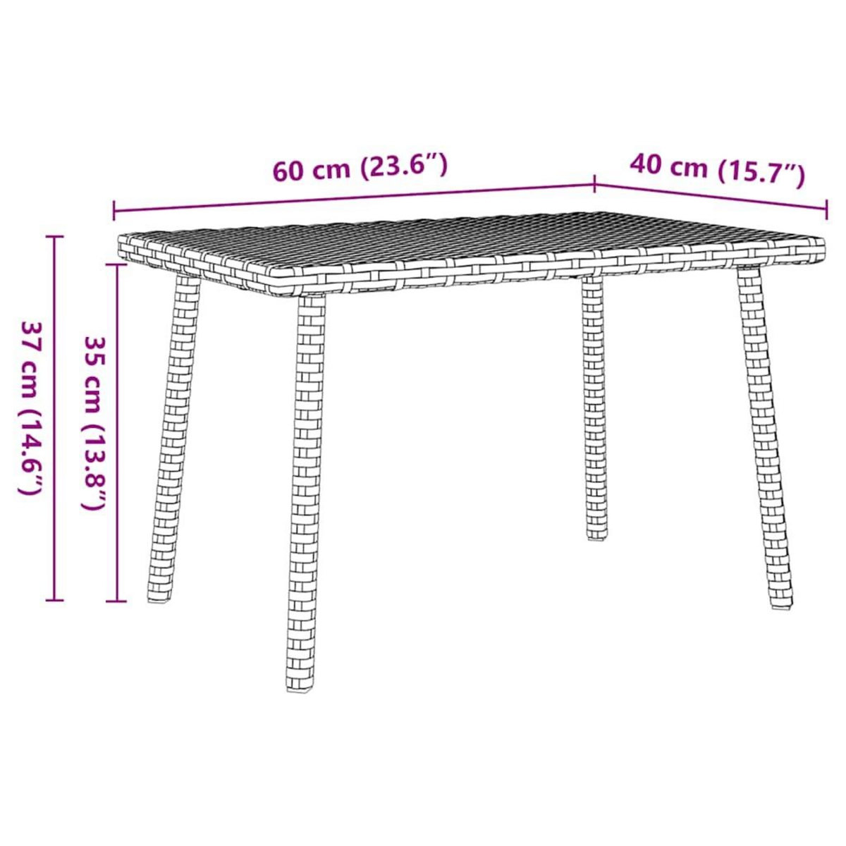 VIDAXL Table basse de jardin rectangulaire marron 60x40x37 cm rotin