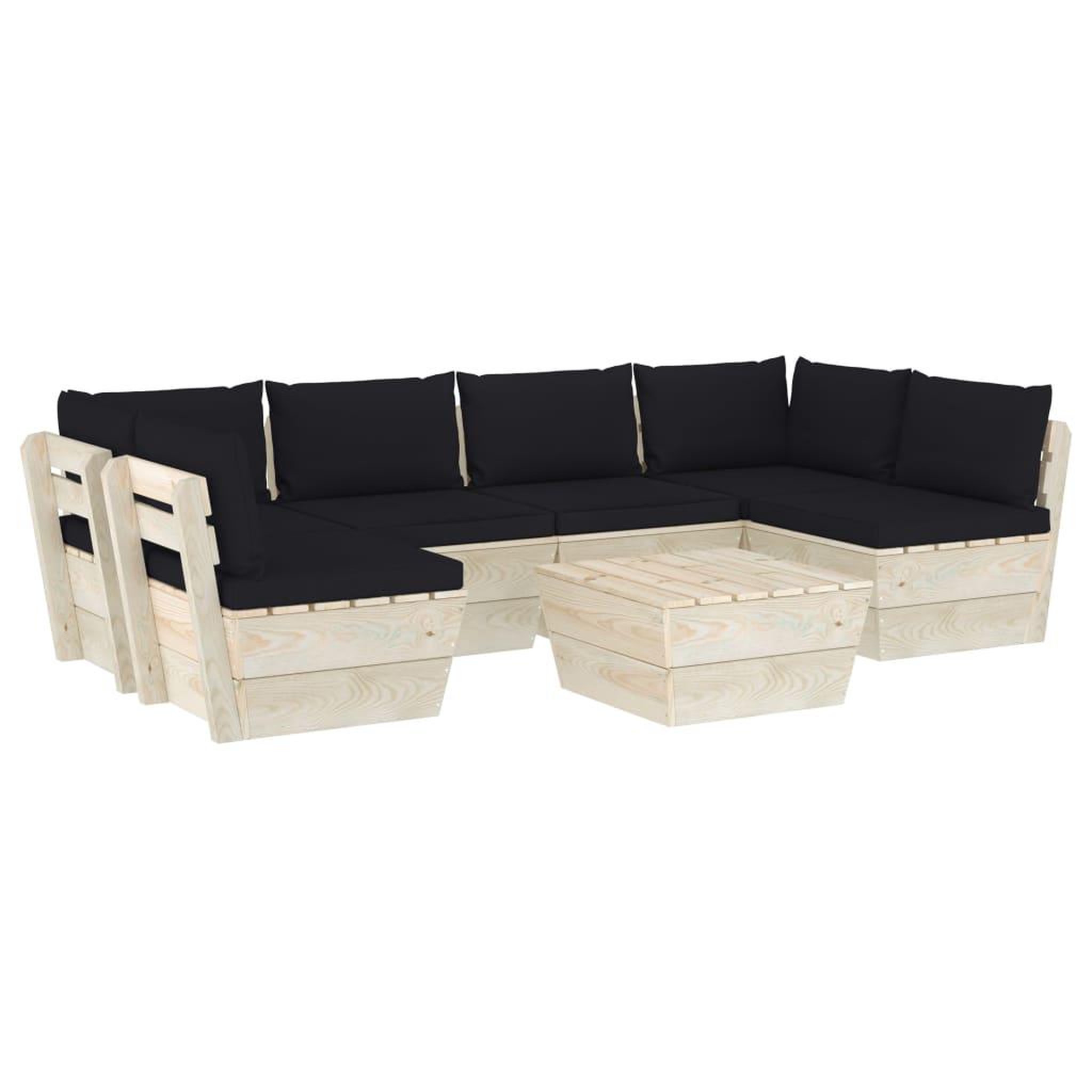 Voir la diapositive 2 : VIDAXL Salon de jardin palette 7 pcs avec coussins bois d'epicea