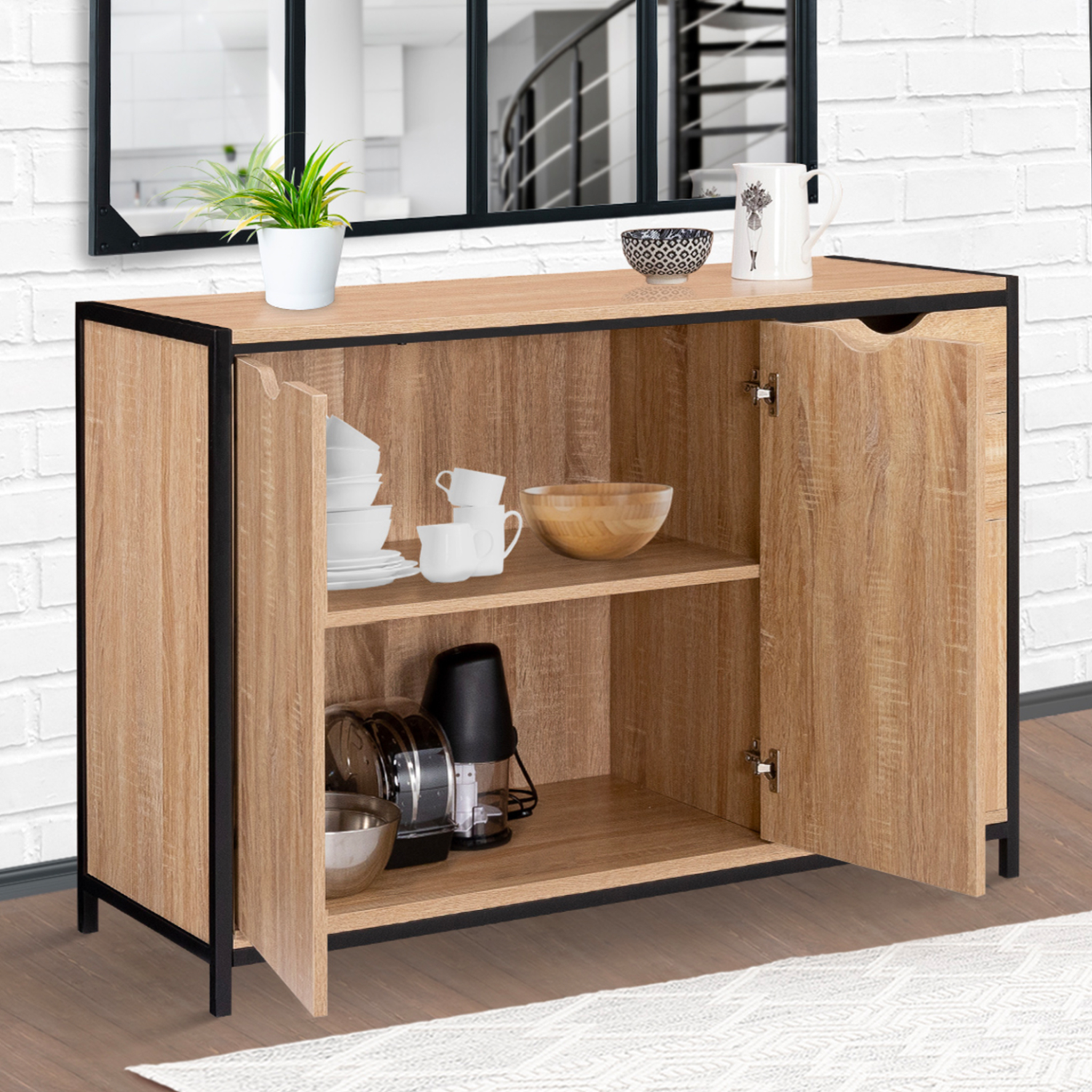 Voir la diapositive 3 : ID MARKET Buffet bas 110 cm detroit avec placards et tiroirs design industriel