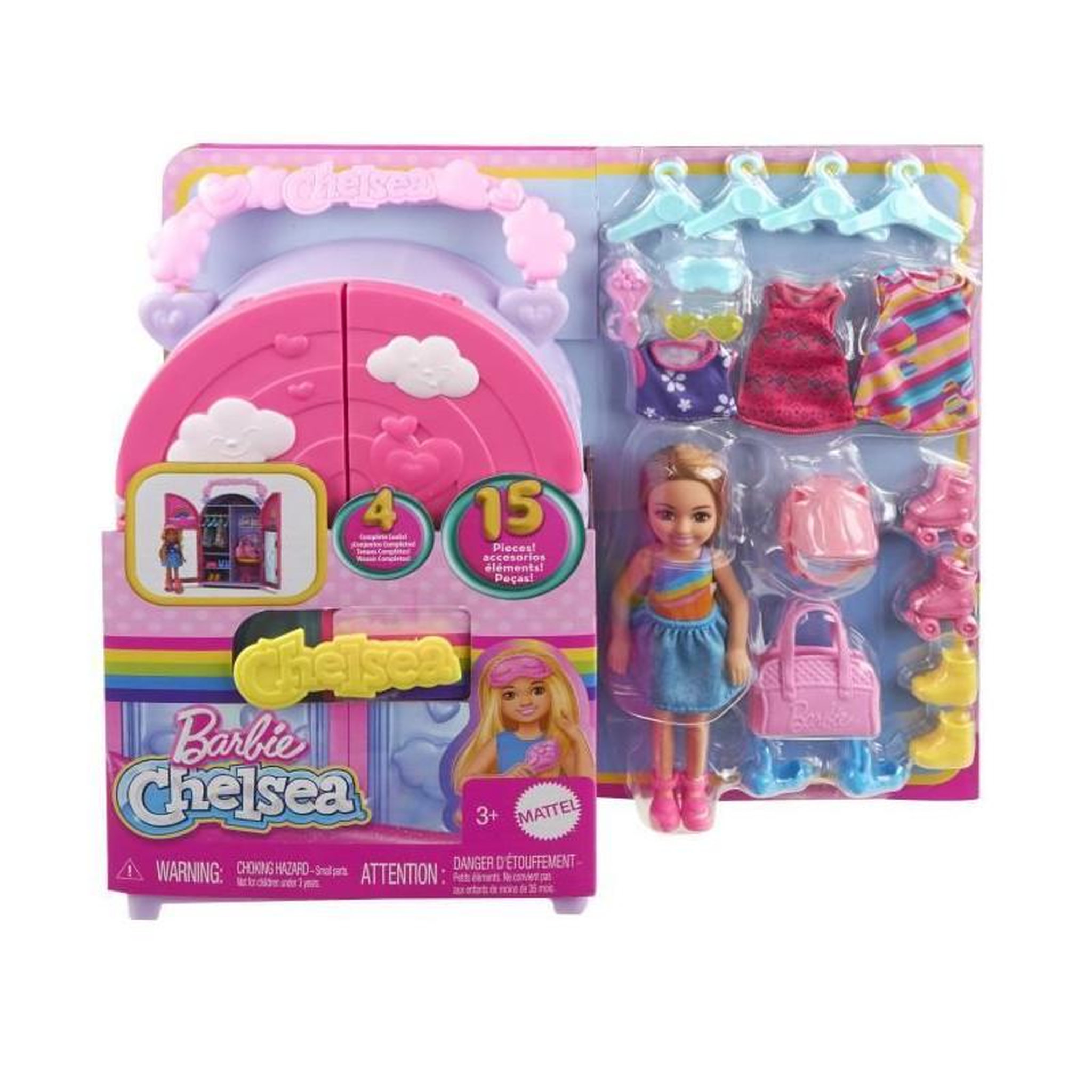 Voir la diapositive 6 : BARBIE Barbie-Poupée et Dressing Chelsea-Coffret vetements et accessoires HXN03