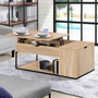 Voir la diapositive 2 : ID MARKET Table basse plateau relevable rectangulaire DETROIT avec coffre design industriel