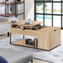 Voir la diapositive 2 : ID MARKET Table basse plateau relevable rectangulaire DETROIT avec coffre design industriel