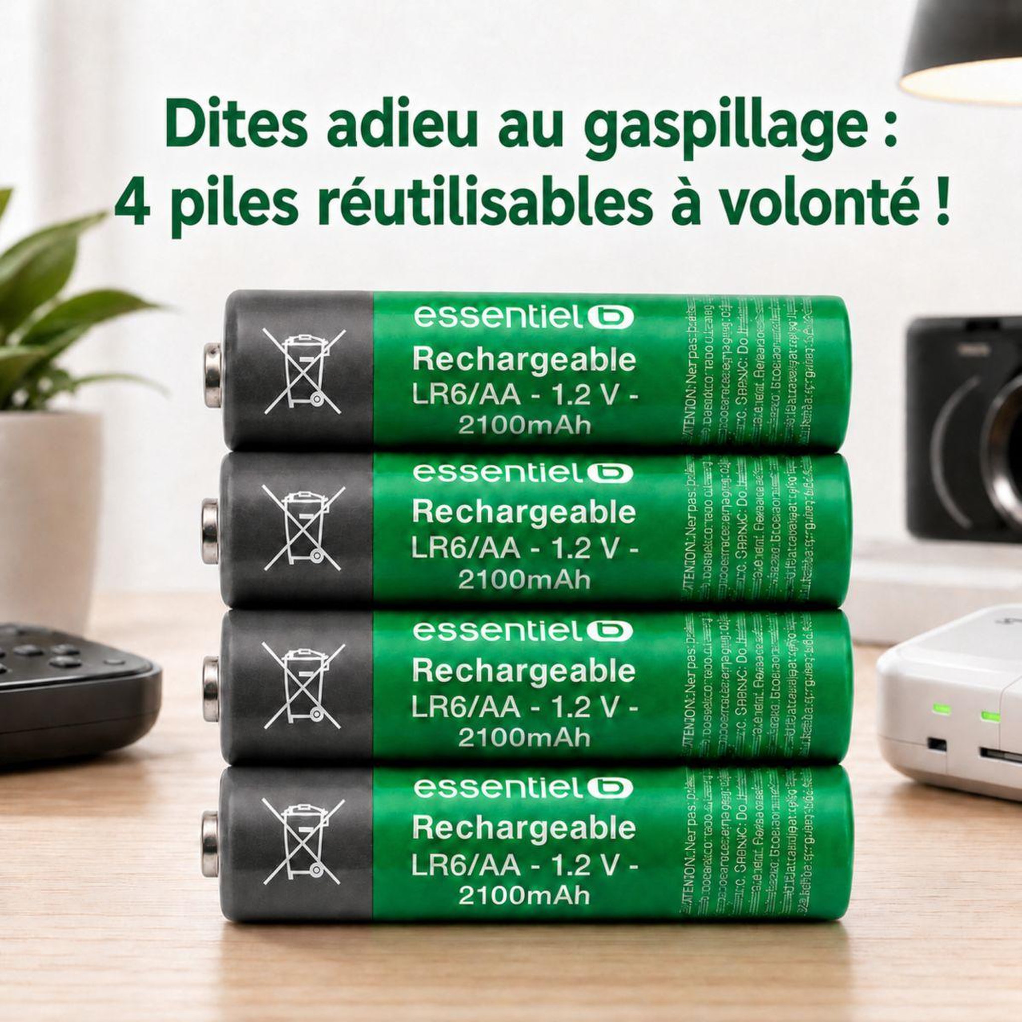 Voir la diapositive 3 : ESSENTIEL B Pile rechargeable lr06 aa lot 4 piles 2100mah