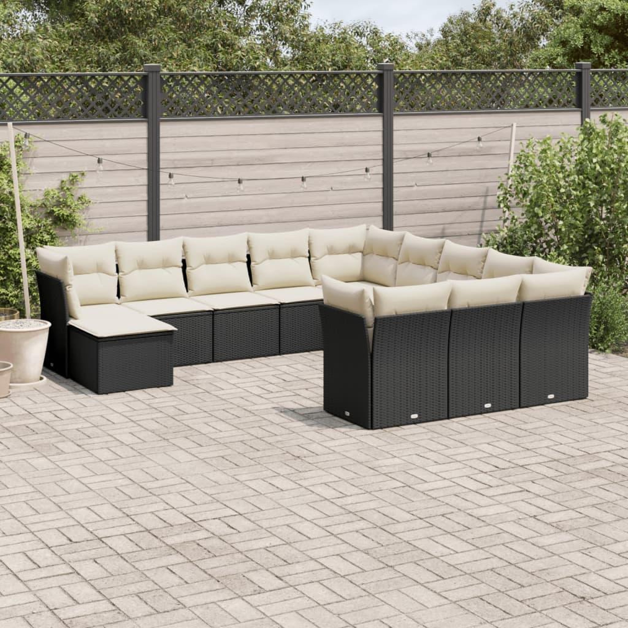 VIDAXL Salon de jardin 12 pcs avec coussins noir resine tressee