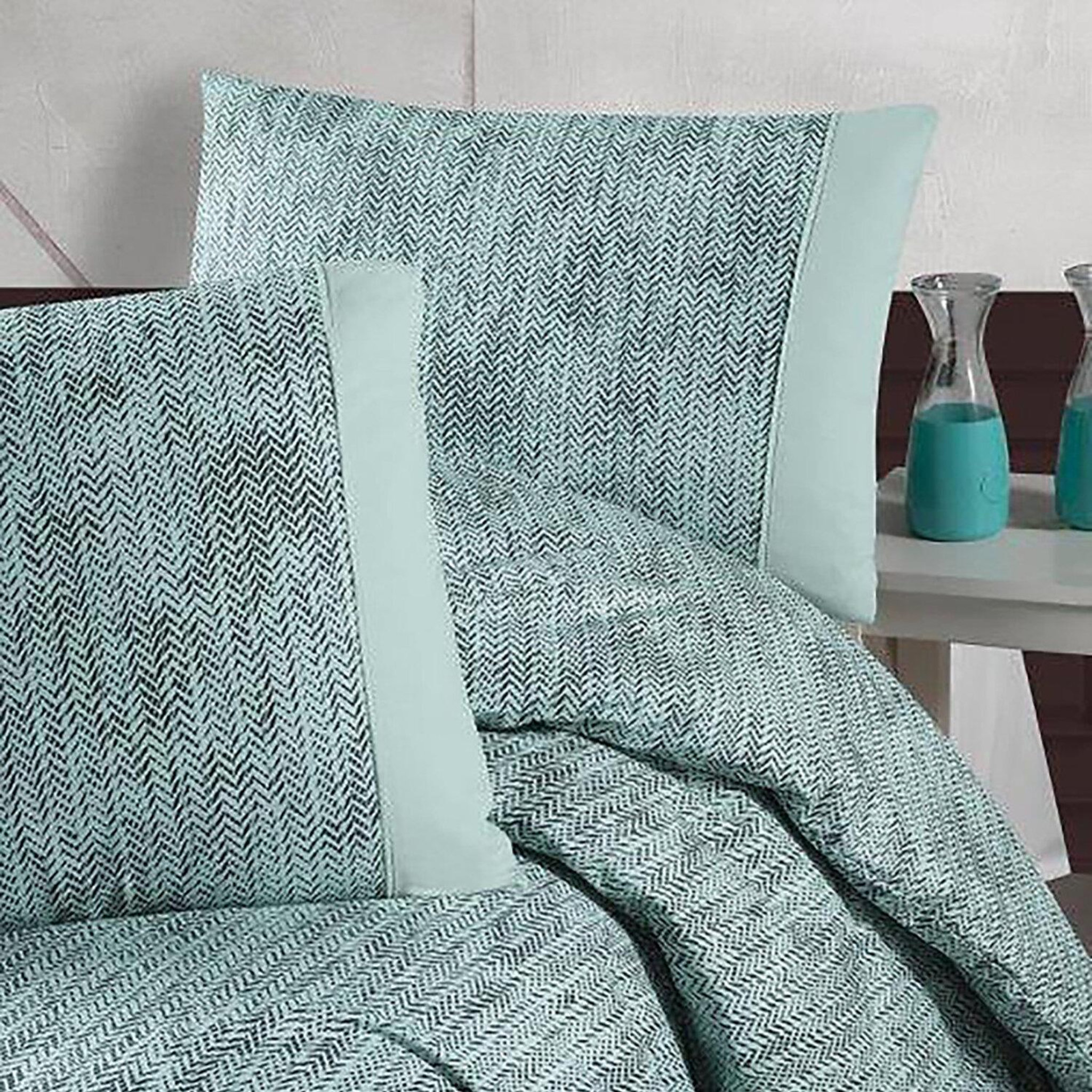 Voir la diapositive 3 : Home collection Parure housse de couette 3 pcs 240x220 cm 100% coton 57 fils imprimé. Effect mint