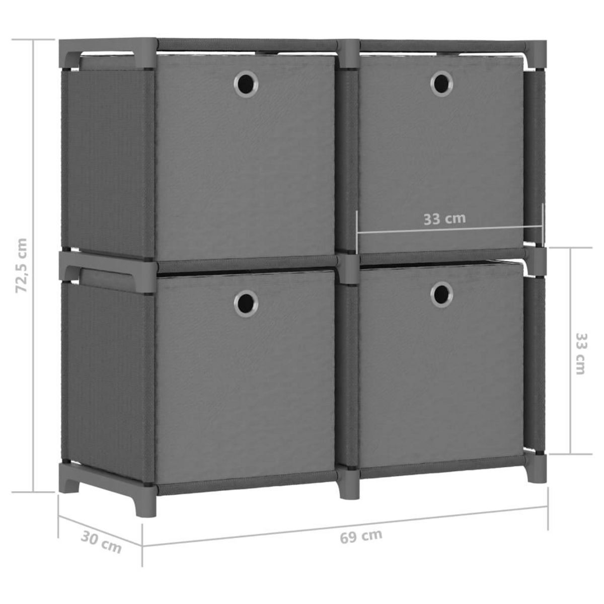 VIDAXL Etagere a 4 cubes avec boîtes Gris 69x30x72,5 cm Tissu