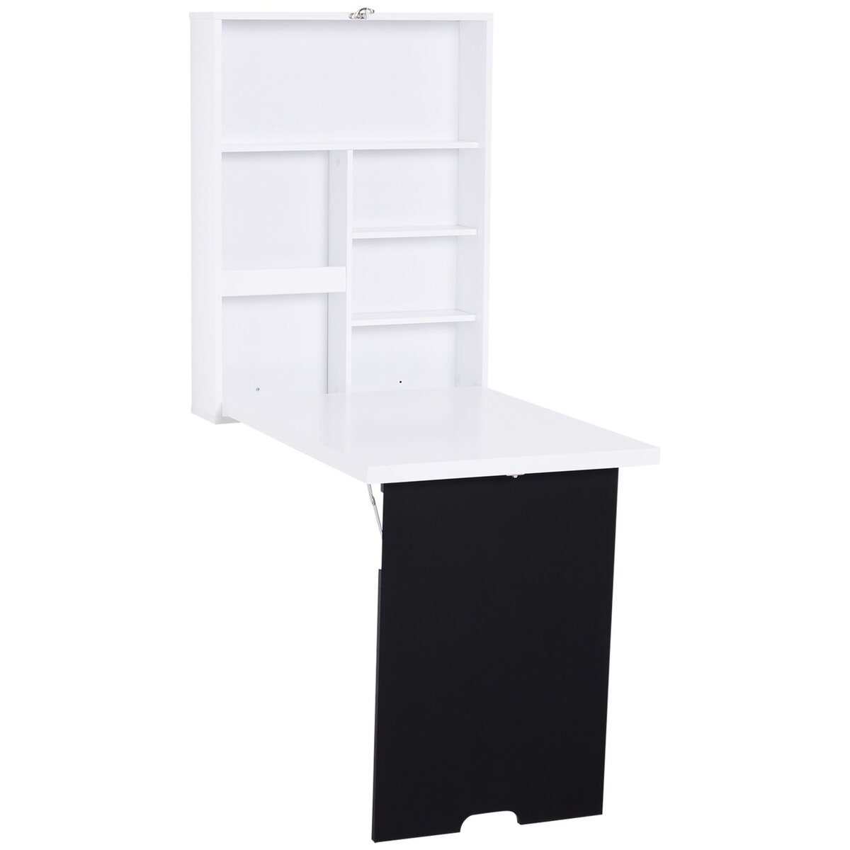 HOMCOM Bureau mural pliable table murale rabattable suspendue sur pied étagère + tableau à craie intégré MDF blanc