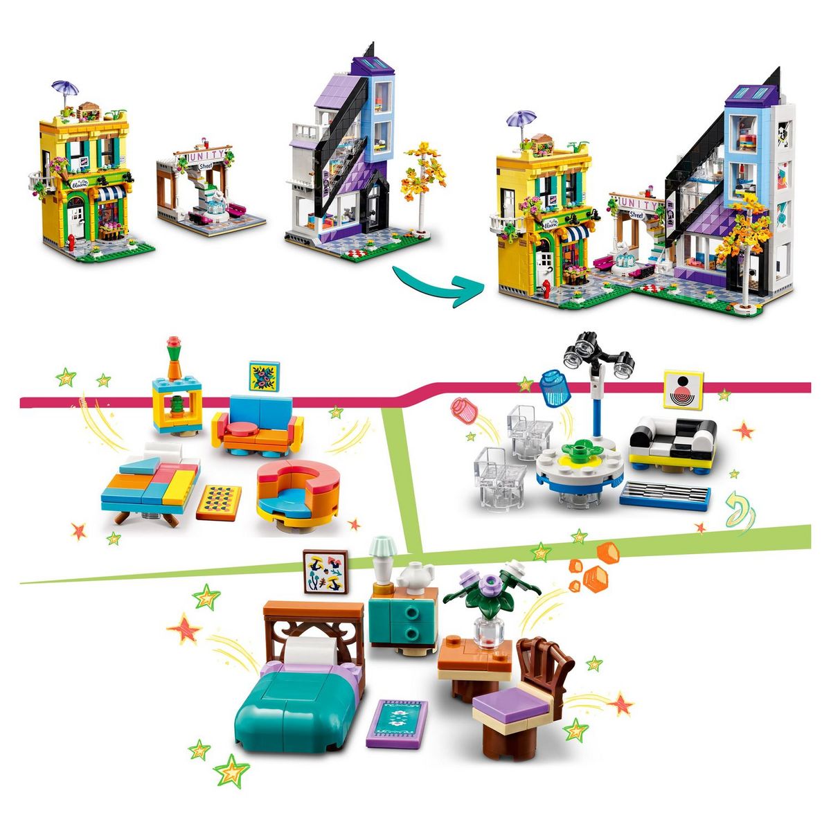 LEGO Friends 41732 Les boutiques de fleurs et de décoration, Maquette à Construire et Personnaliser