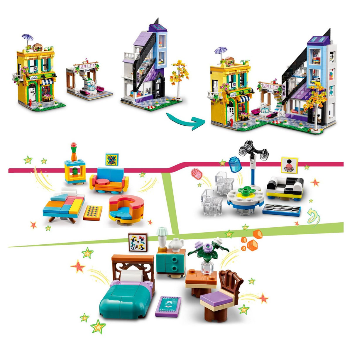 LEGO Friends 41732 Les boutiques de fleurs et de décoration, Maquette à Construire et Personnaliser