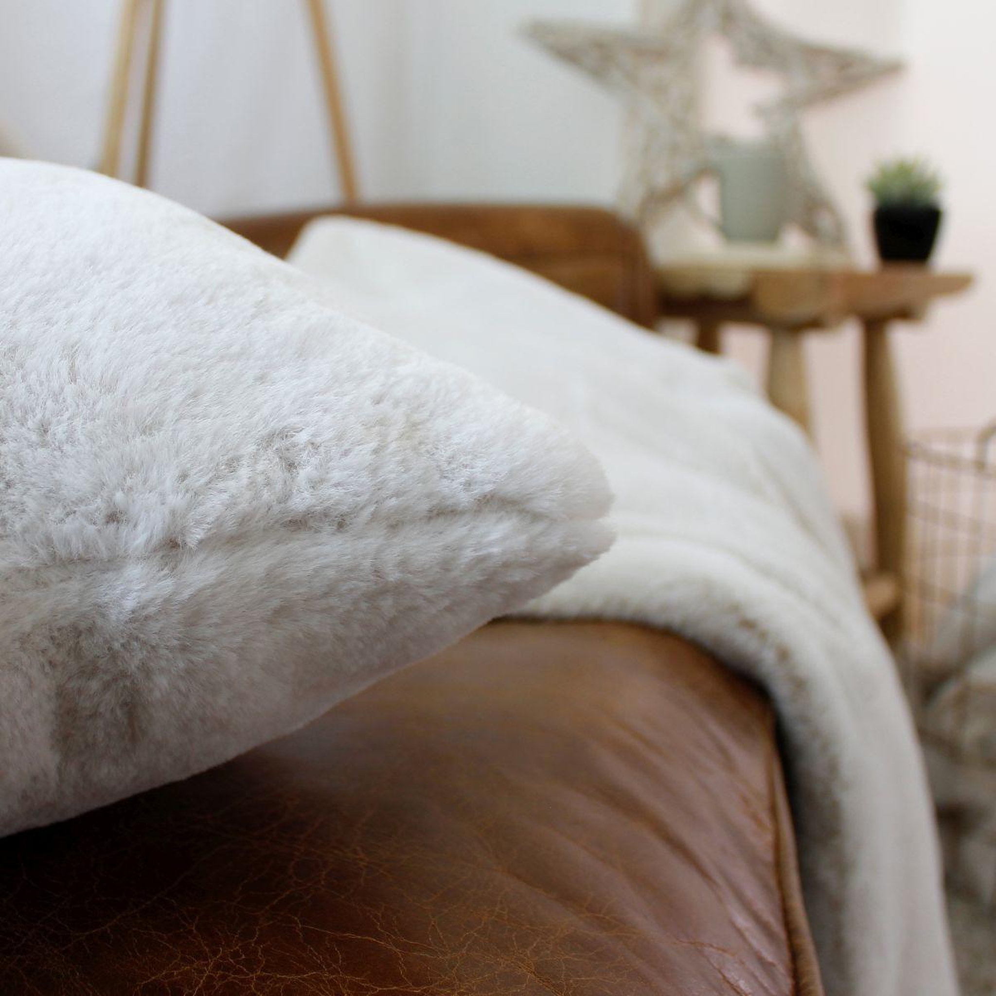 Voir la diapositive 2 : ENJOY HOME Coussin déco imitation fourrure  rabbit  40x40cm blanc