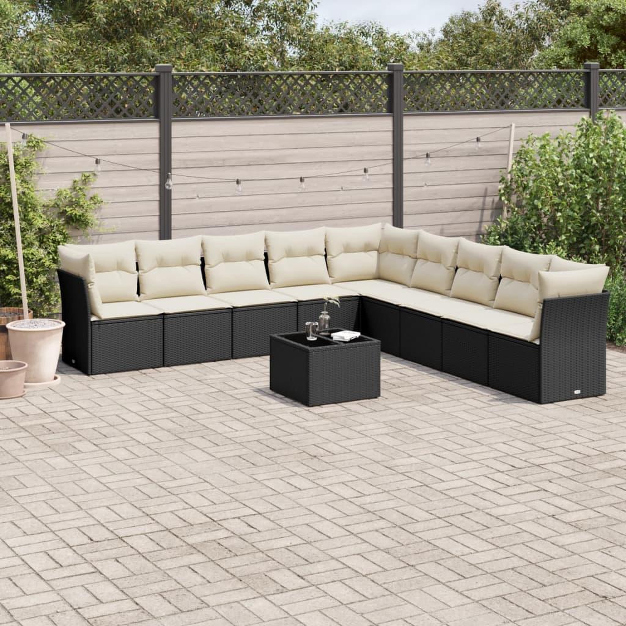 VIDAXL Salon de jardin 10 pcs avec coussins noir resine tressee