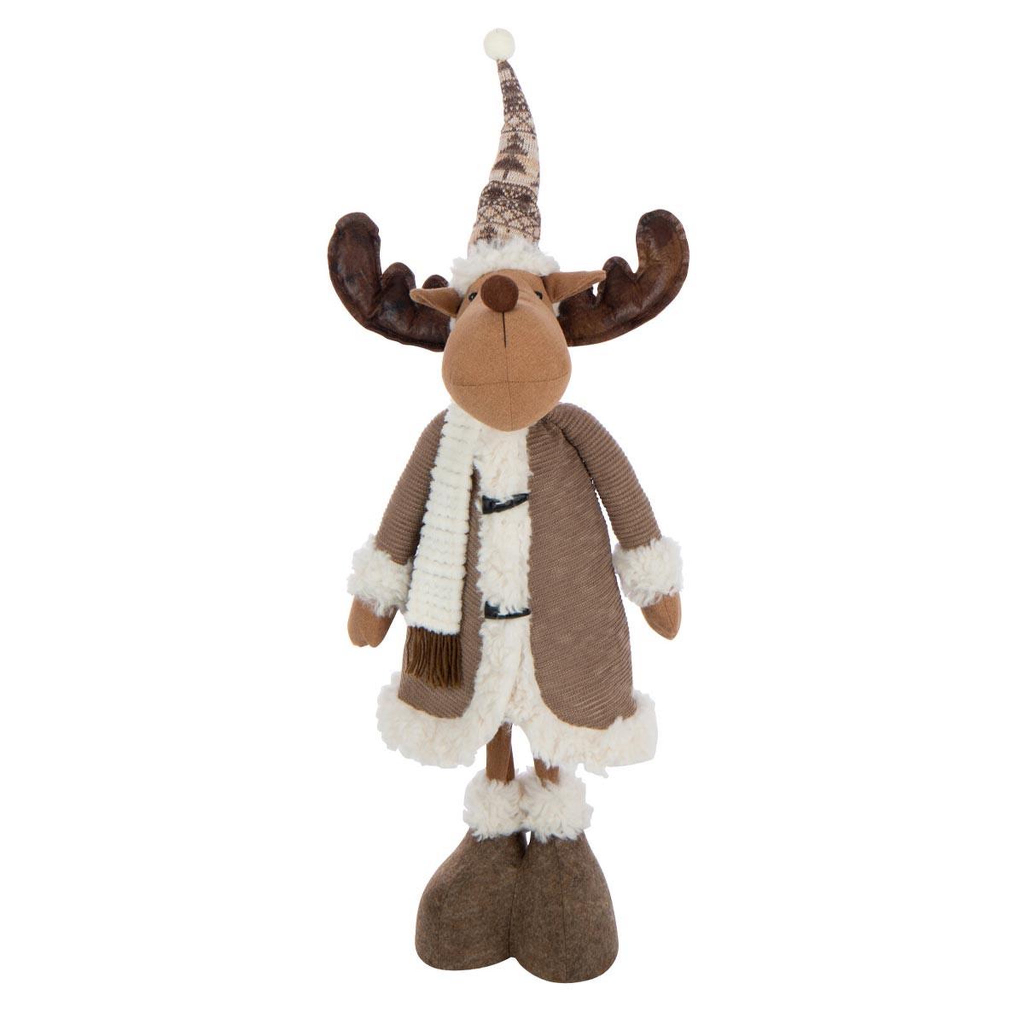 J-LINE Statue élan télescopique  habits d'hiver  87cm multicolore