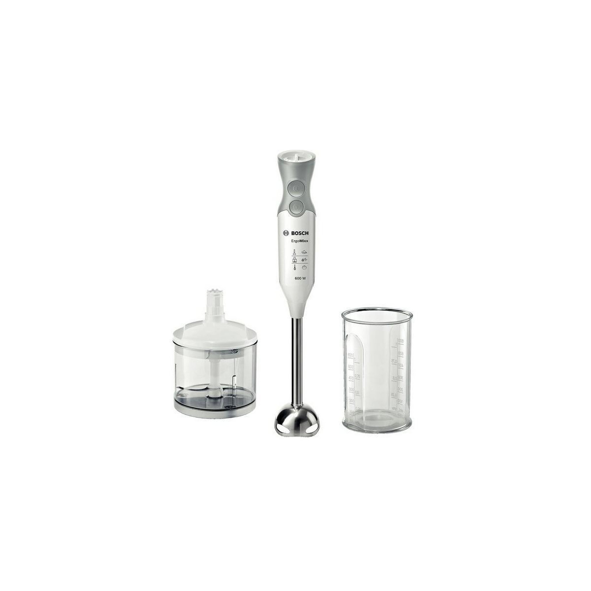 Voir la diapositive 2 : BOSCH Mixeur plongeant 600w + mini hachoir gris - msm66120