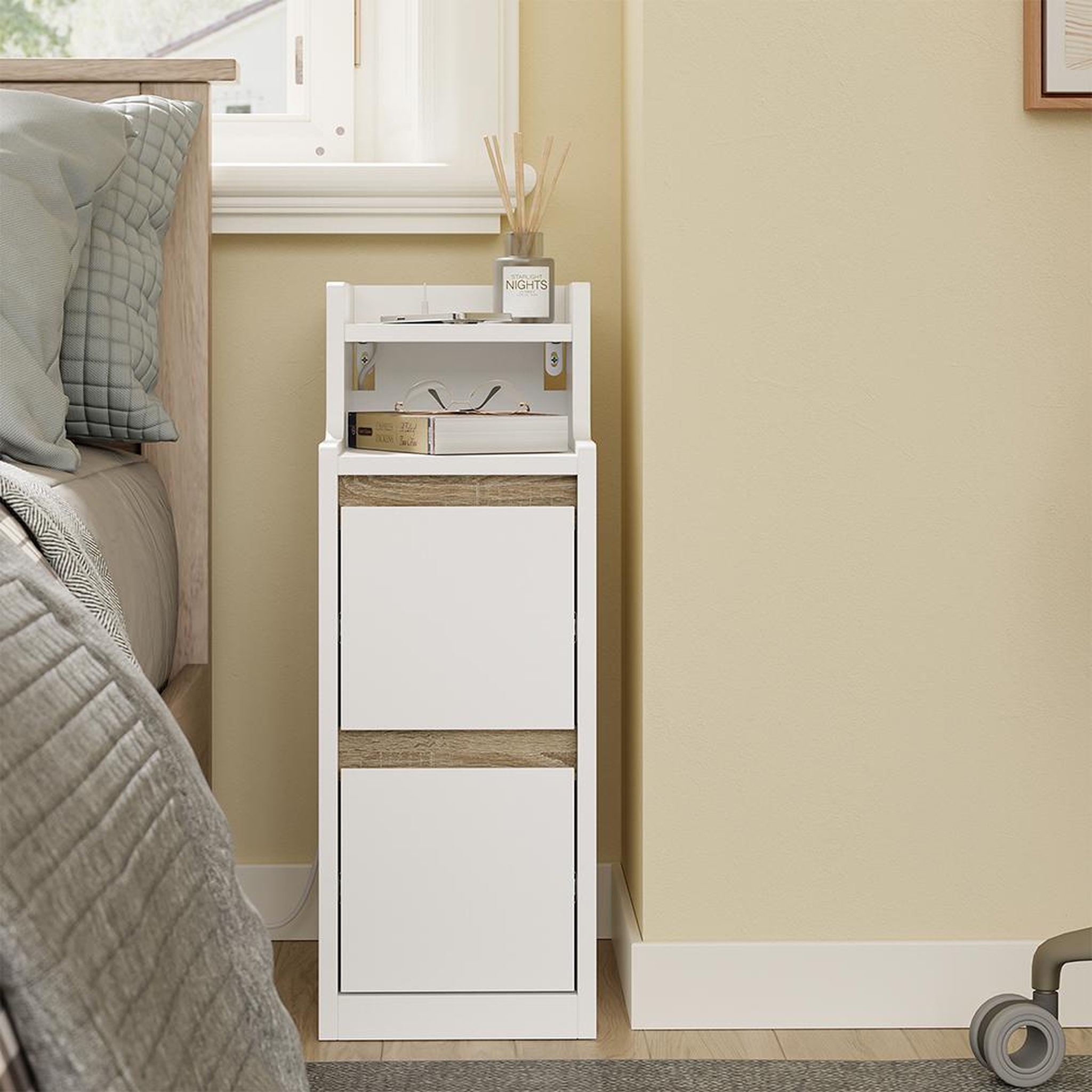 Voir la diapositive 6 : SOBUY Chevet avec 2 Tiroirs Blanc 22x34x60.5cm FBT178-E-WN