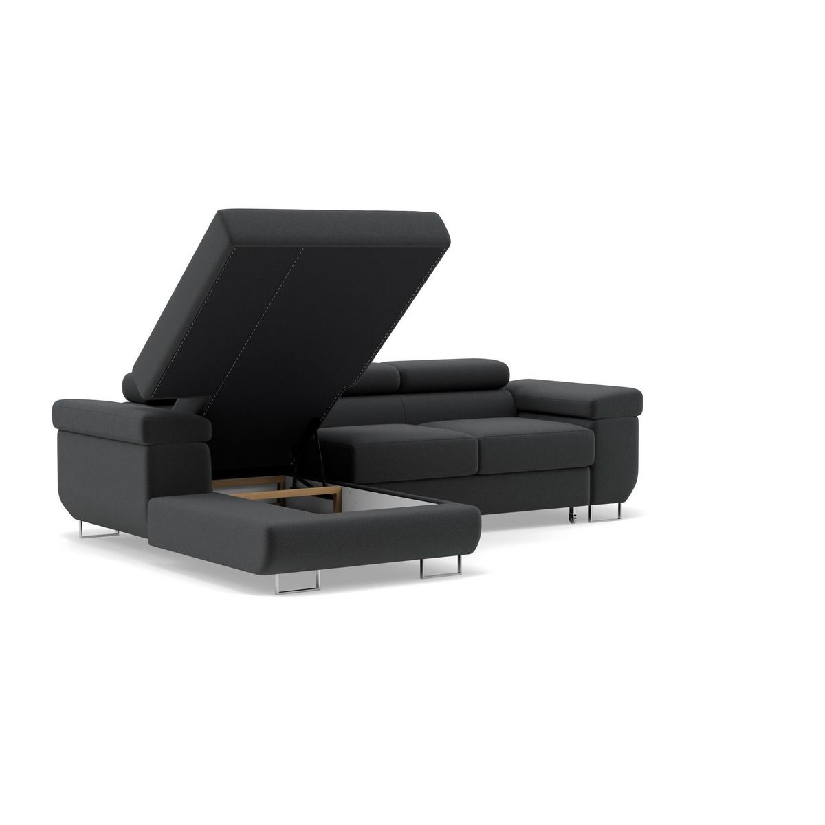 BEST MOBILIER Pablo - canapé d'angle gauche - 6 places - convertible avec coffre et têtières réglables - en velours