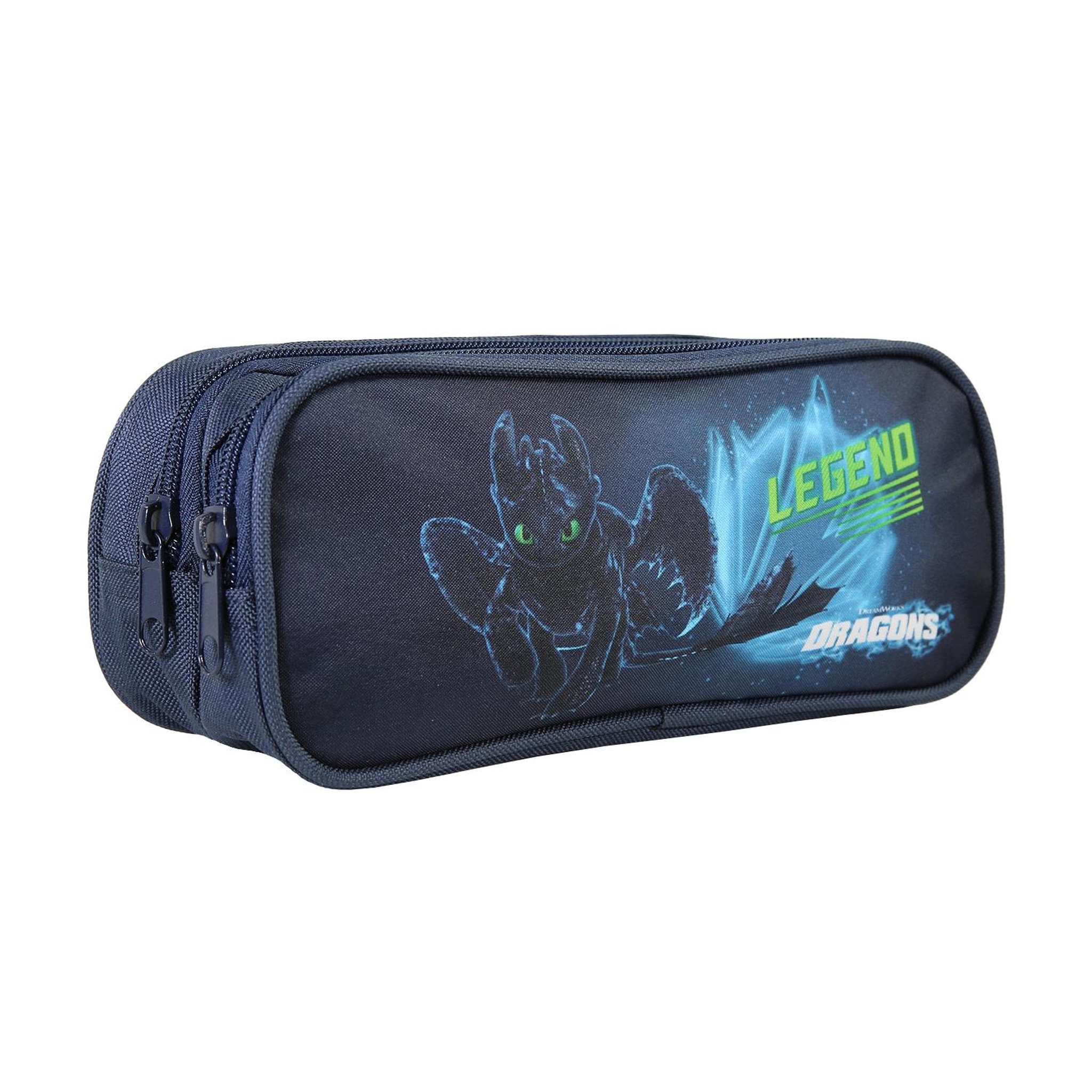 Voir la diapositive 2 : Bagtrotter Dragons - Trousse Scolaire Rectangulaire - Bleu - Garçon - 2 Compartiments