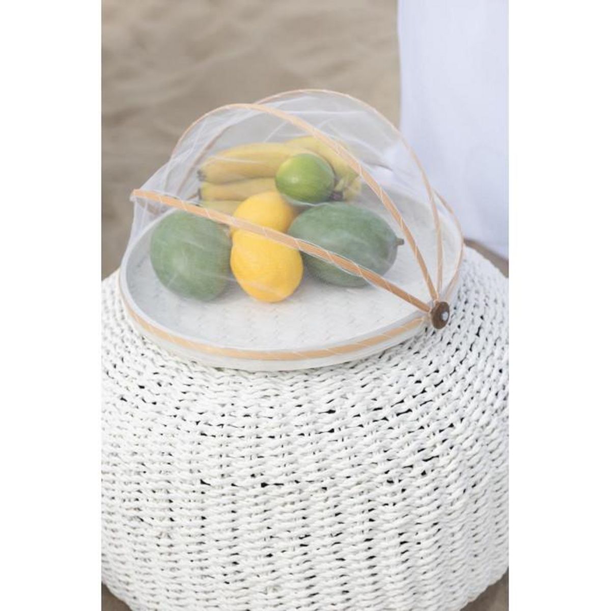 Paris Prix Pouf Rond à Rayure  Tissage  50cm Blanc