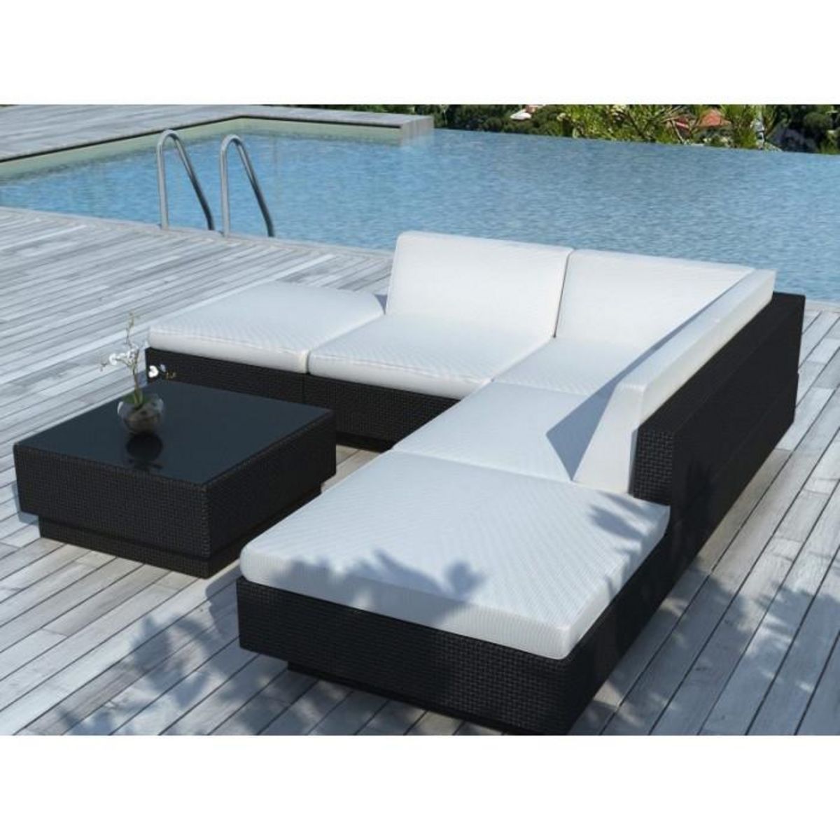 Paris Prix Salon de Jardin en Résine Tressée  Glory  243cm Noir