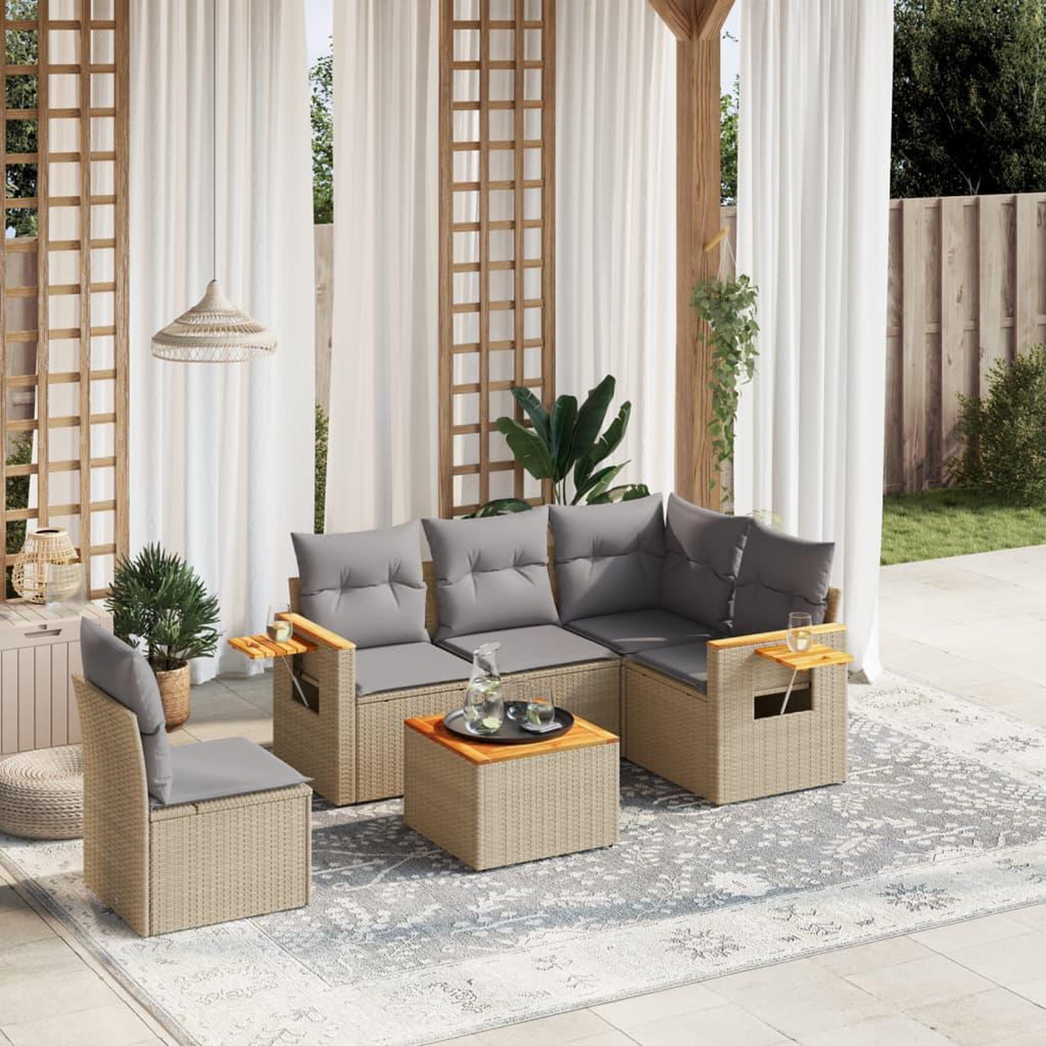 VIDAXL Salon de jardin avec coussins 6 pcs beige resine tressee