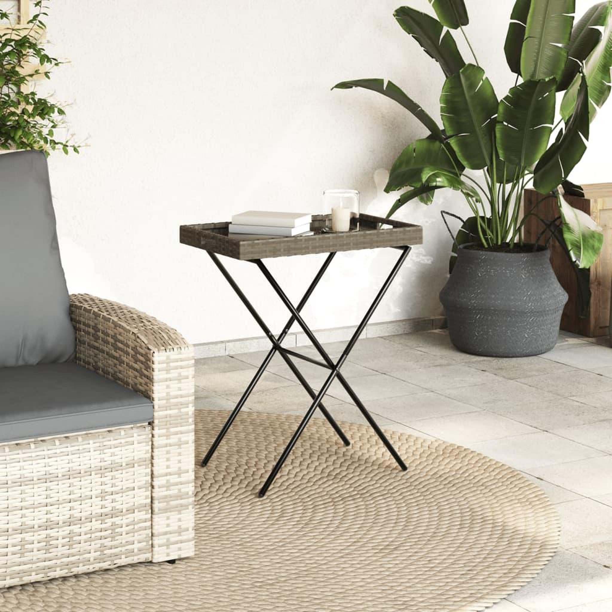 Voir la diapositive 3 : VIDAXL Table a plateau pliable gris 65x40x75 cm resine tressee