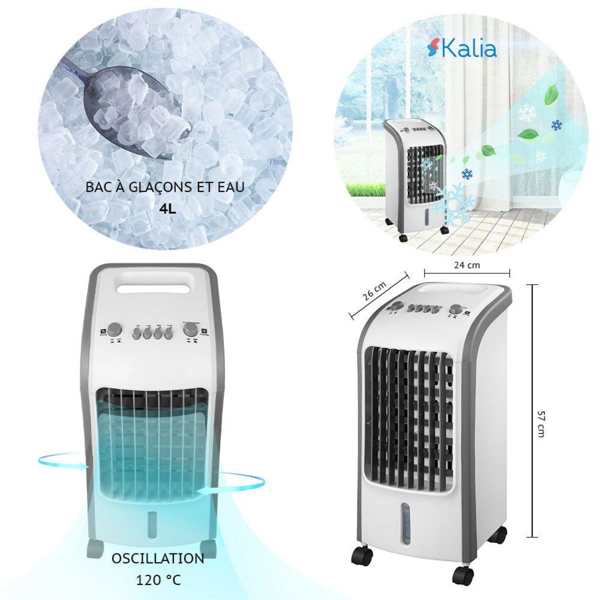 KALIA Rafraichisseur d'air humidificateur BARROW Blanc ABS 80W