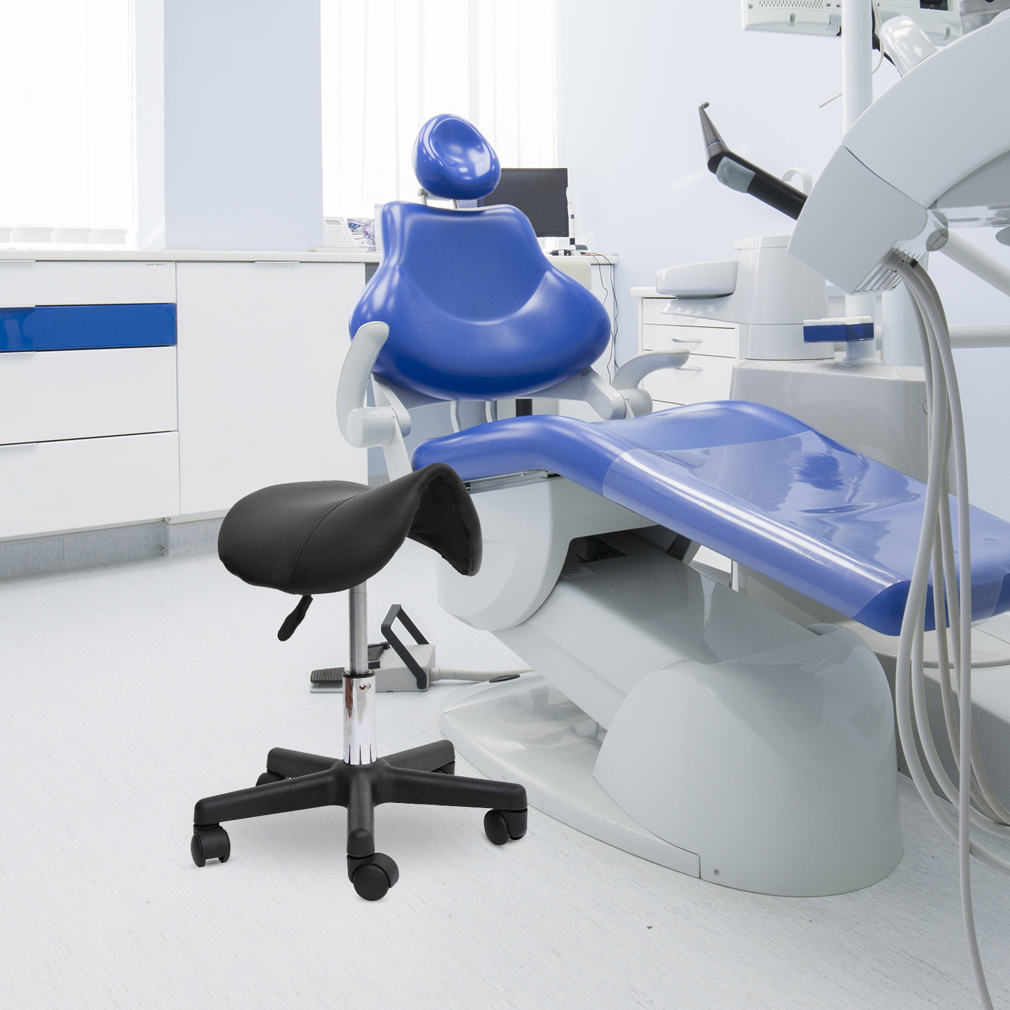 Voir la diapositive 2 : HOMCOM HOMCOM Tabouret de massage tabouret selle ergonomique pivotant 360° hauteur réglable revêtement synthétique noir