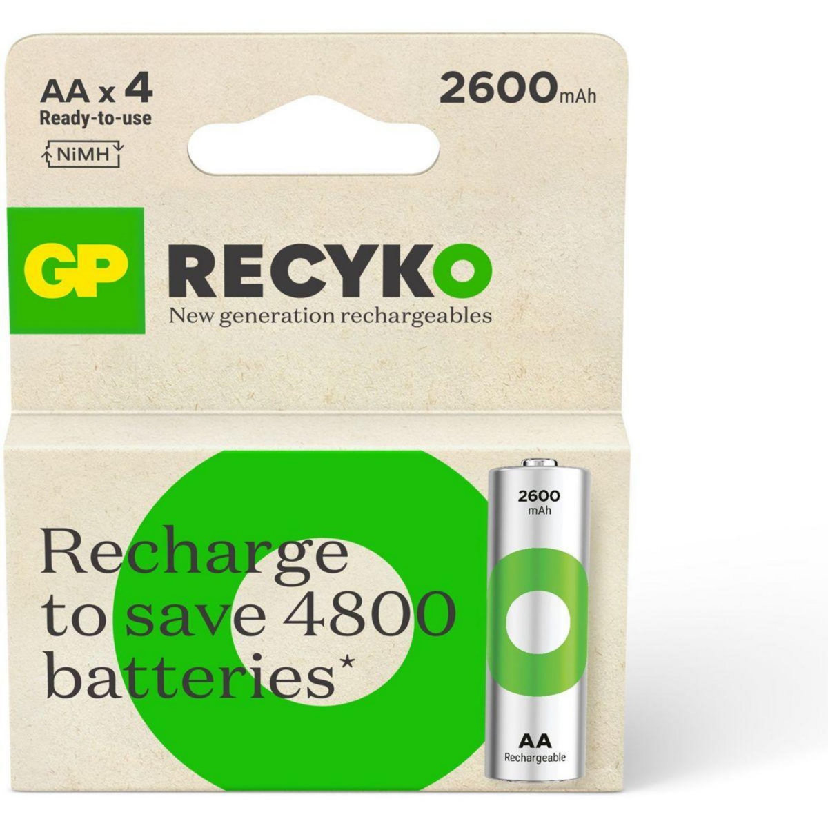 GP BATTERIES Pile rechargeable AA ReCyckO lot de 4 2600mAh