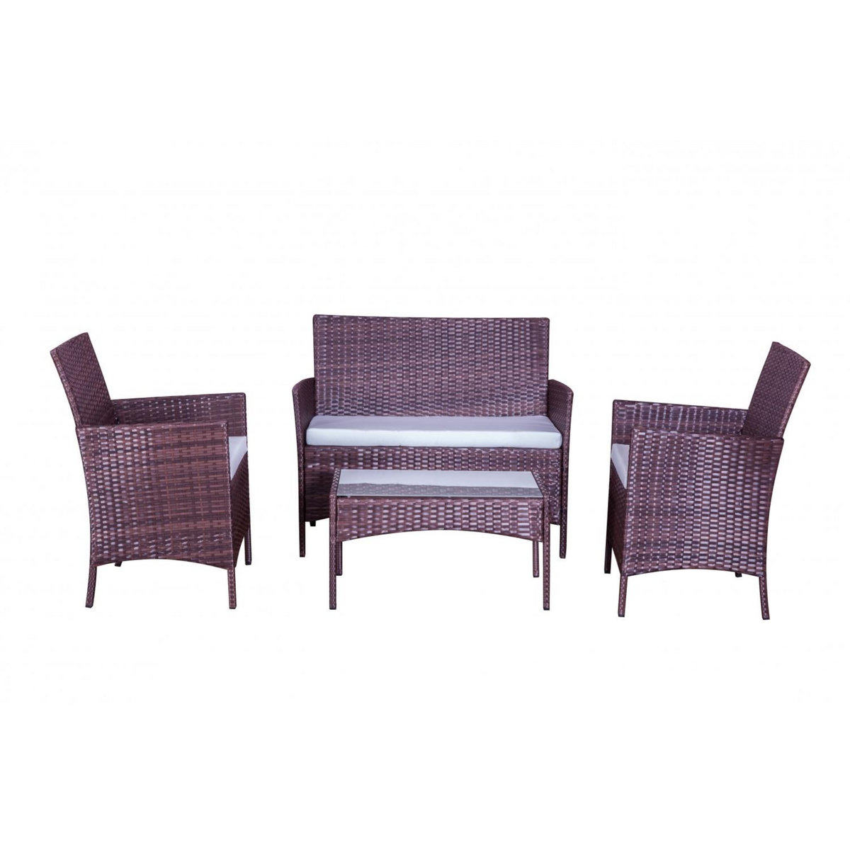 CONCEPT USINE Salon de jardin 4 places en résine tressée marron et blanc MYKONOS