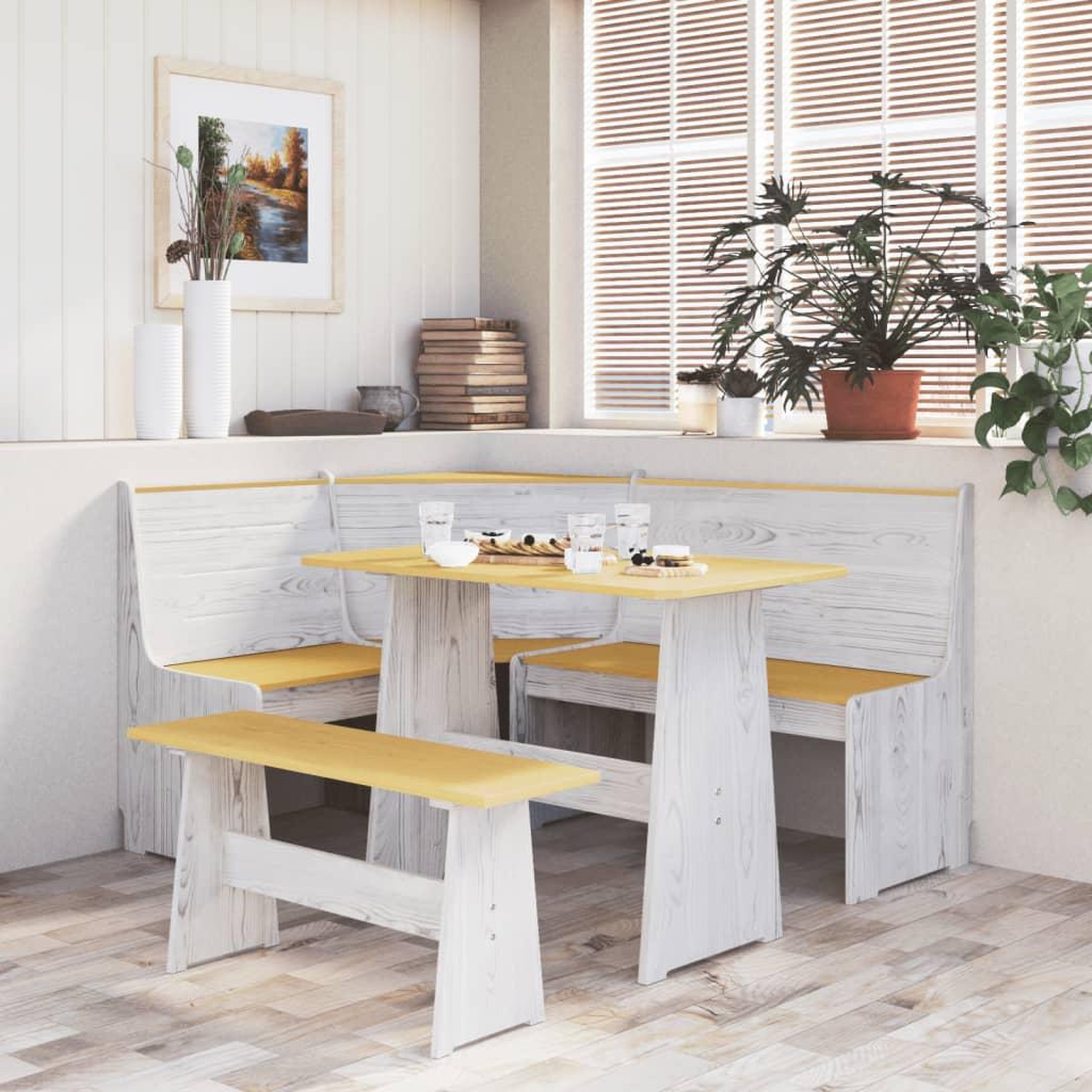 VIDAXL Banc d'angle REINE 151 cm marron miel et blanc bois pin solide