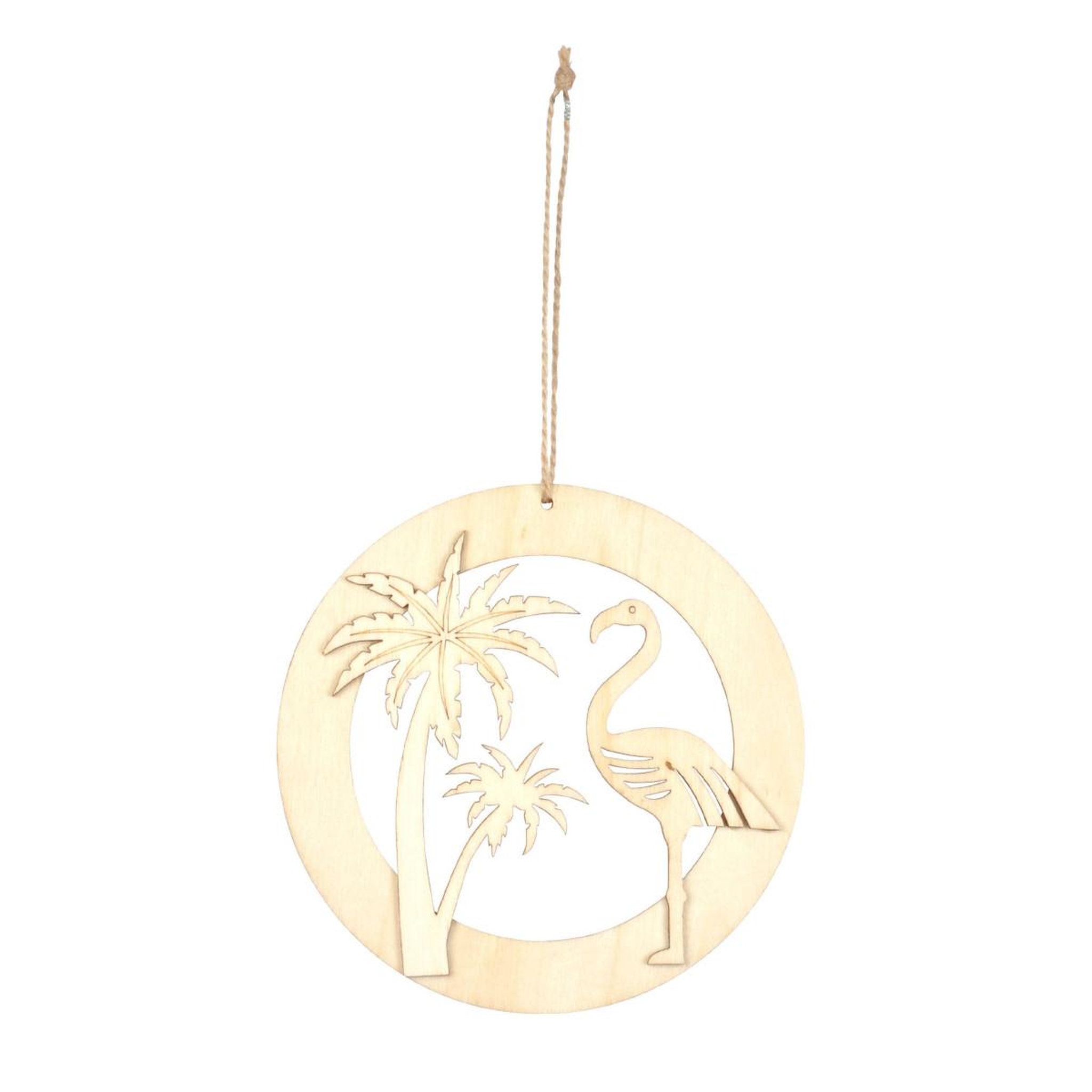 Voir la diapositive 2 : HOMEA Décoration en Bois  Flamant & Palmier  14cm Naturel