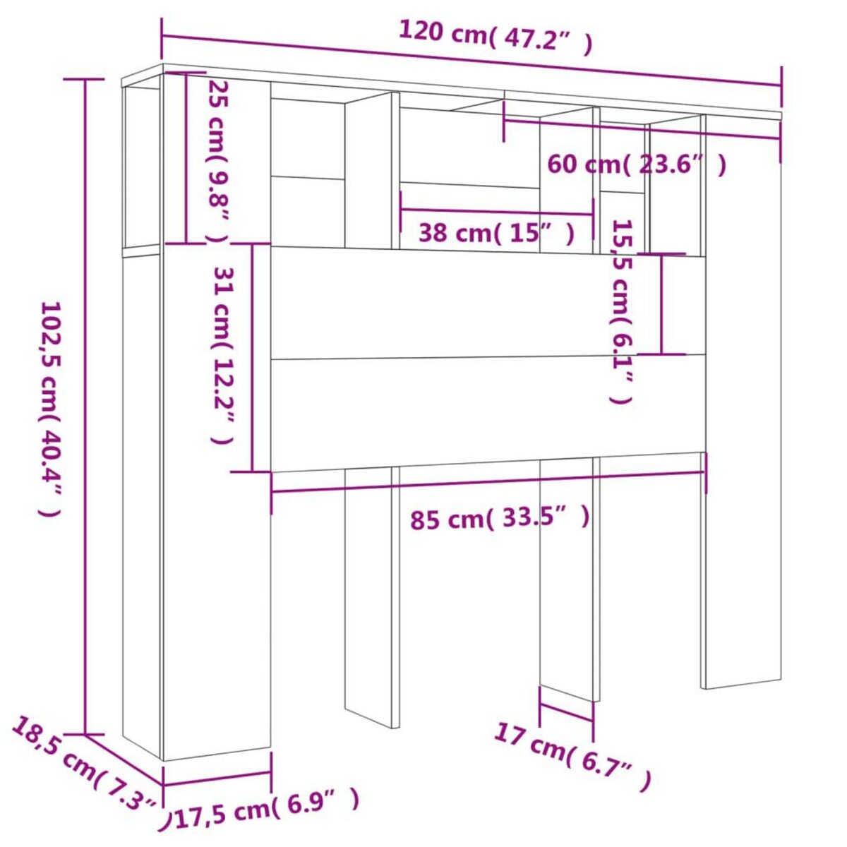 VIDAXL Armoire de tete de lit blanc 120x18,5x102,5 cm